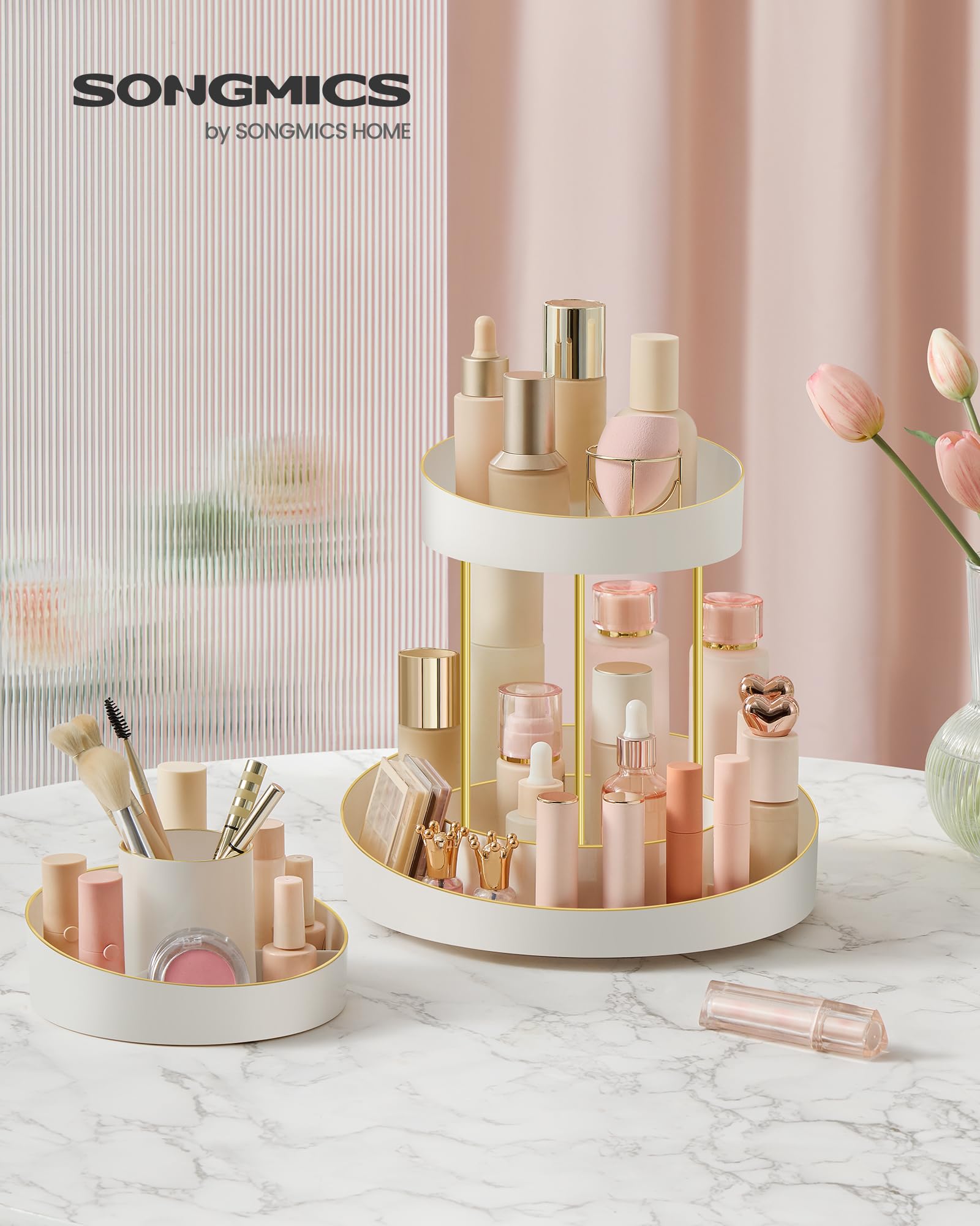 songmics-make-up-organizer-drehbar-jka027w01-2-ebenen-rund-wei-goldfarben image 2