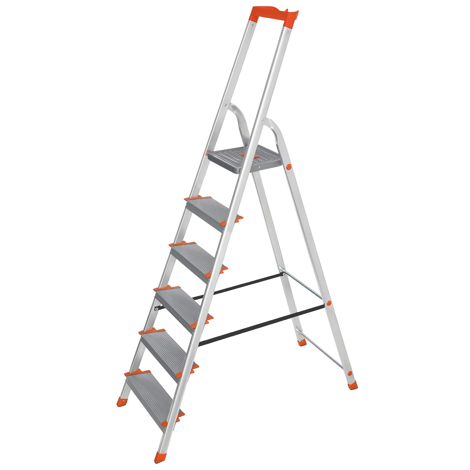 songmics-trittleiter-6-stufen-glt006wt01-aluleiter-186-cm-bis-150-kg-grau-orange image 1