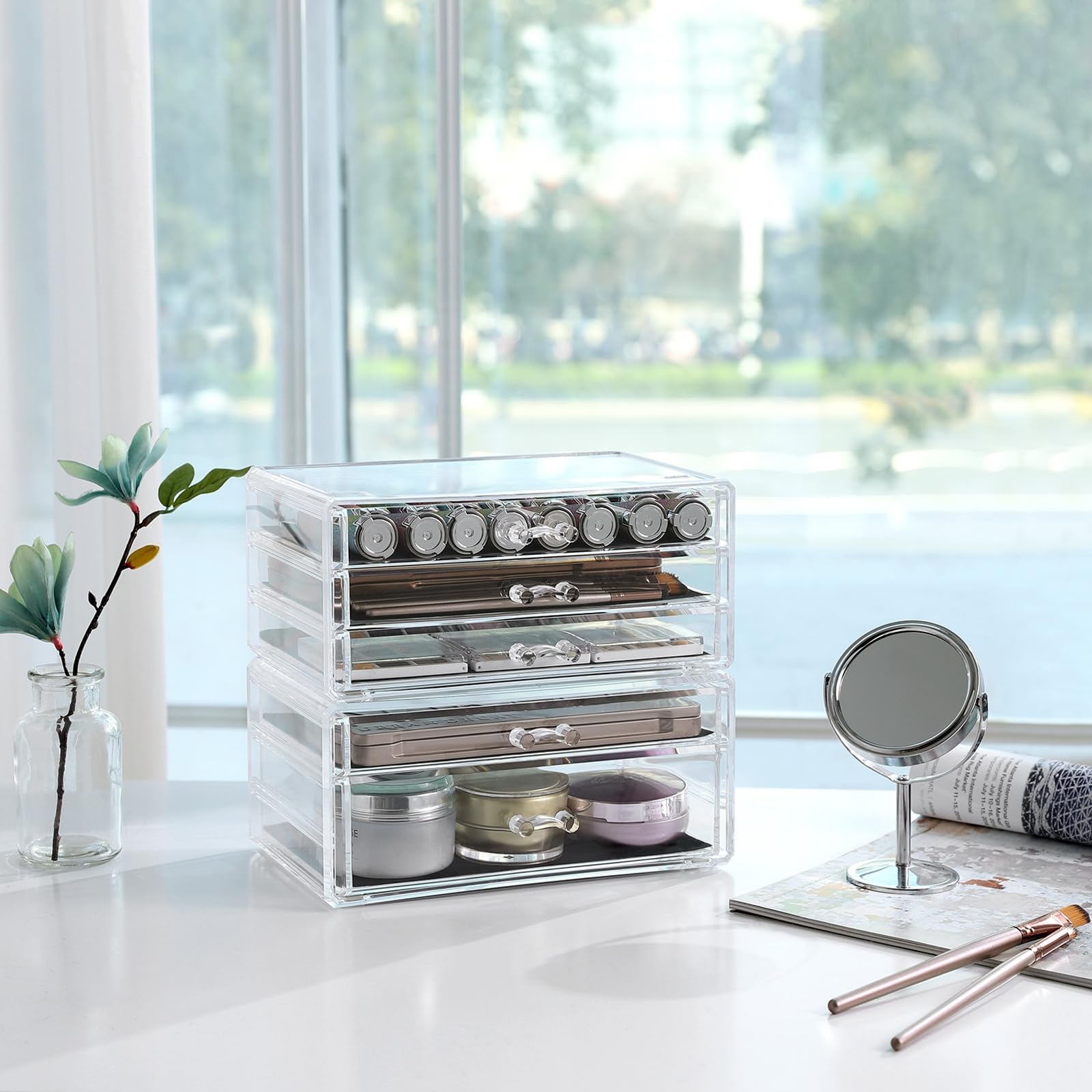songmics-jmu32tp-make-up-organizer-2er-set-mit-5-schubladen-transparent image 2
