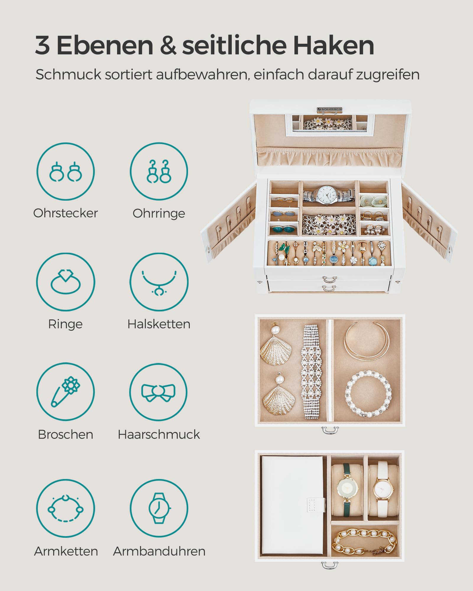 songmics-schmuckk-stchen-3-ebenen-jbc121w-mit-2-schubladen-mini-reisebox-schloss image 3