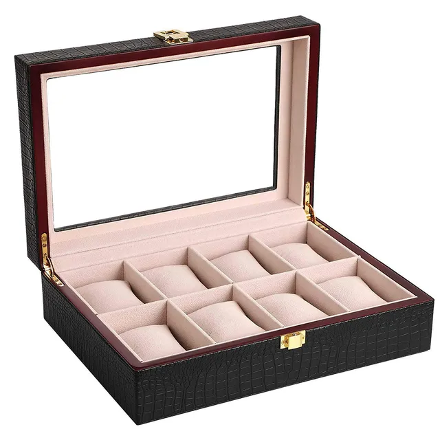 songmics-uhrenbox-8-f-cher-glasdeckel-schwarz-creme-jwb08b image 1