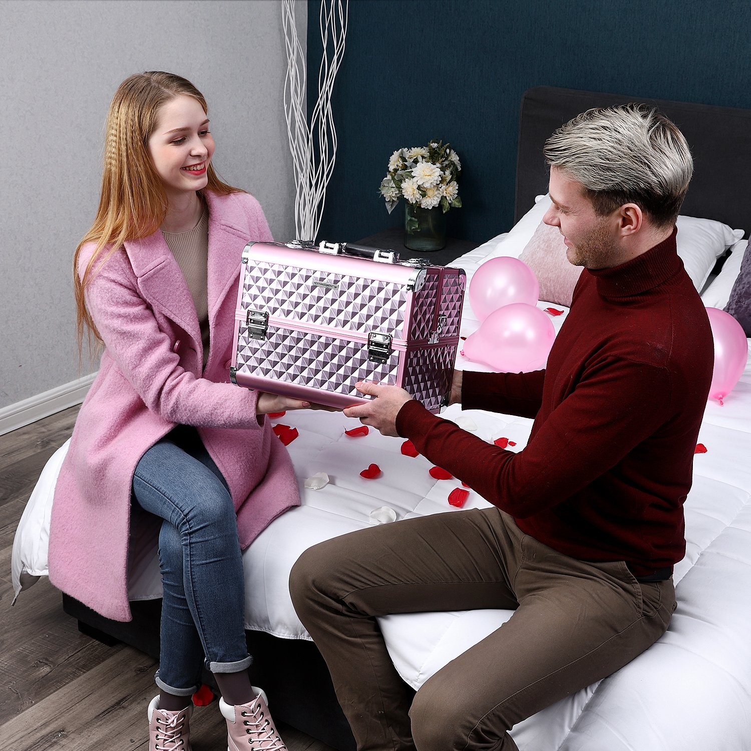 songmics-kosmetikkoffer-jbc319p-pink-silber-36-x-28-x-23-cm-mit-f-chern image 2