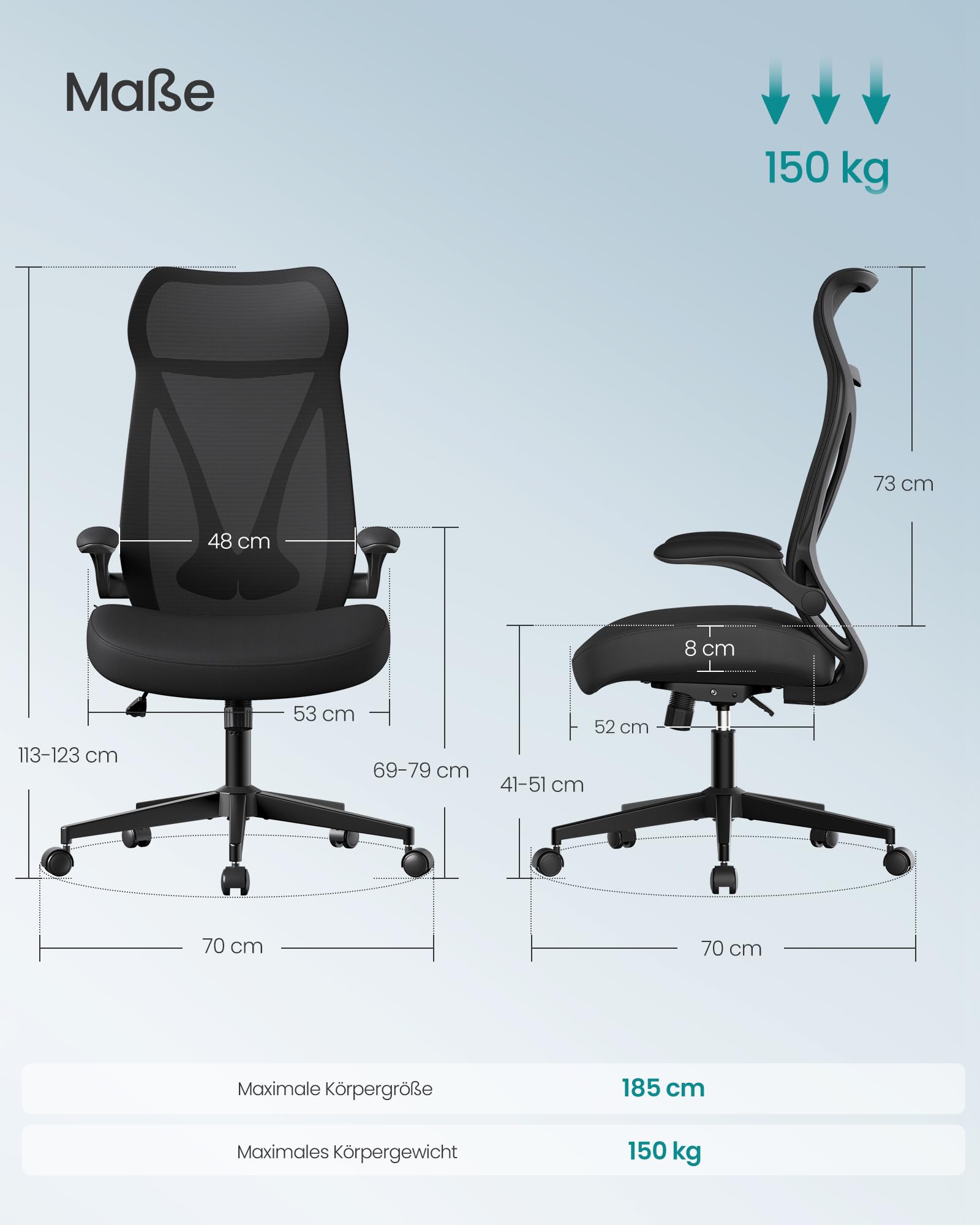 songmics-b-rostuhl-obn088b01-ergonomischer-drehstuhl-tintenschwarz-bis-150-kg image 2