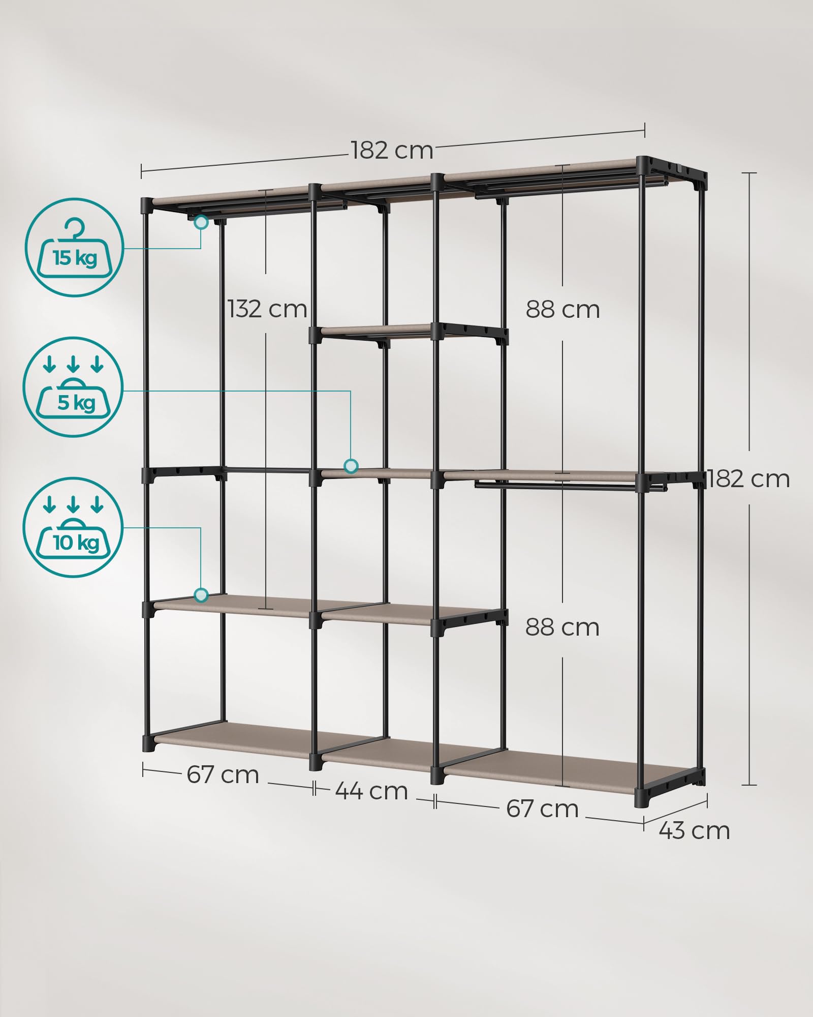 songmics-kleiderschrank-freistehend-182-x-43-x-182-cm-taupe-ryg037r02 image 6