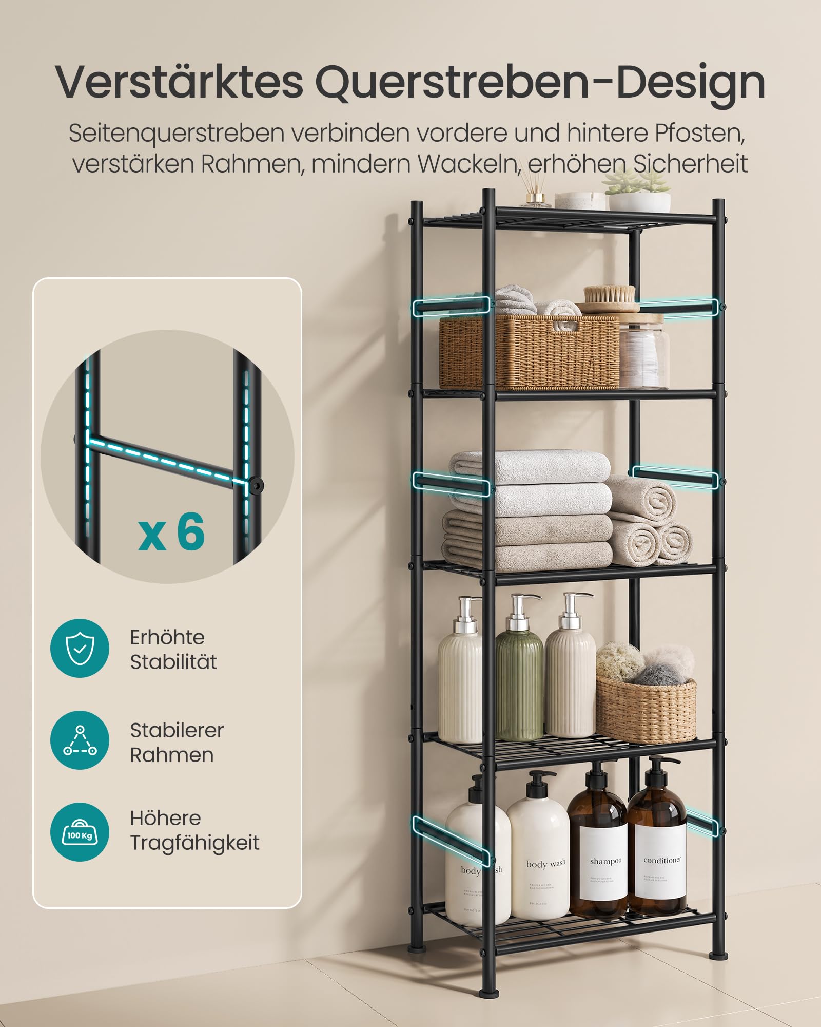songmics-standregal-metallregal-5-ablagen-40-x-30-x-144-cm-mattschwarz image 5