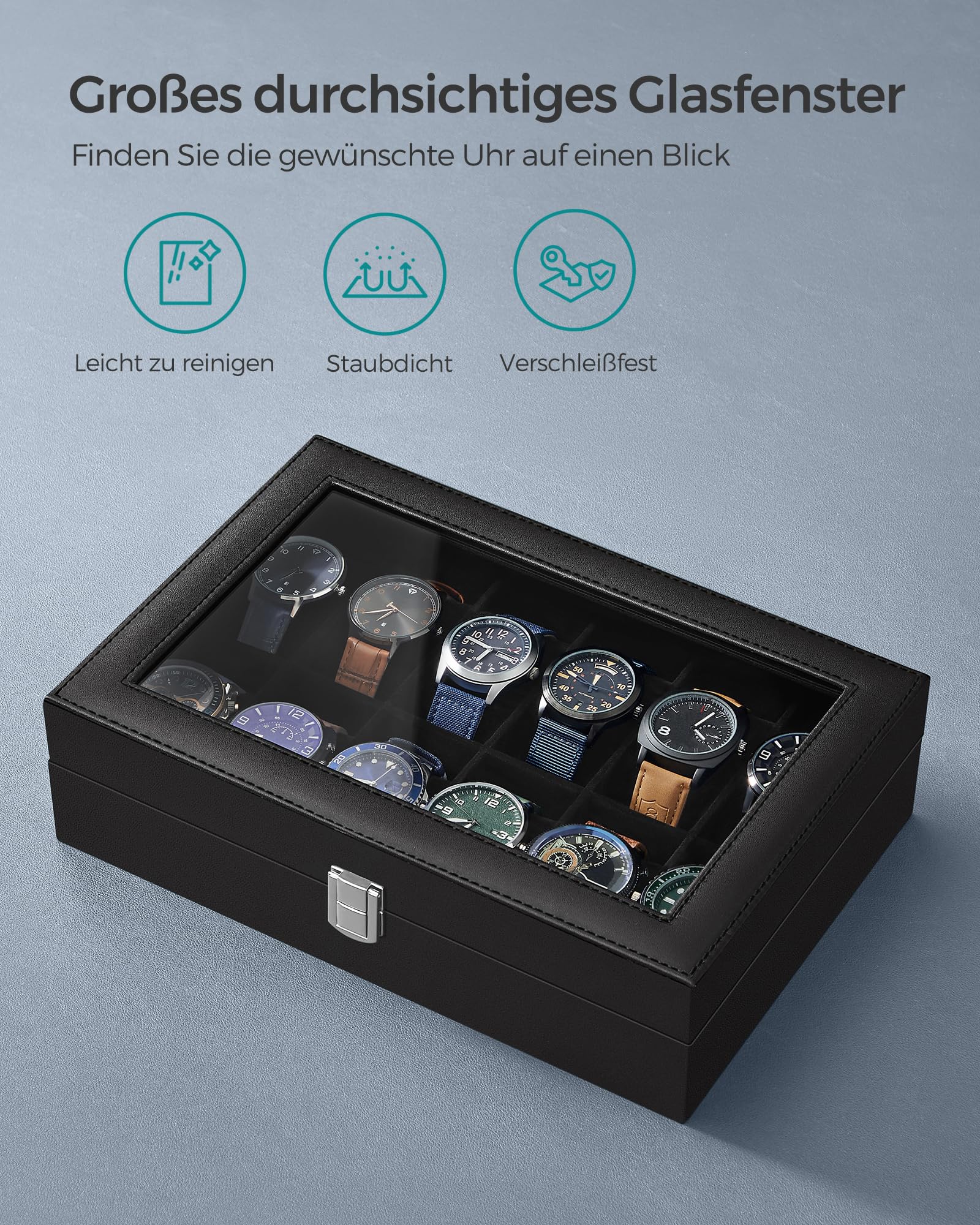 songmics-uhrenbox-12-f-cher-uhrenkasten-mit-glasdeckel-schwarz-jwb12b image 4