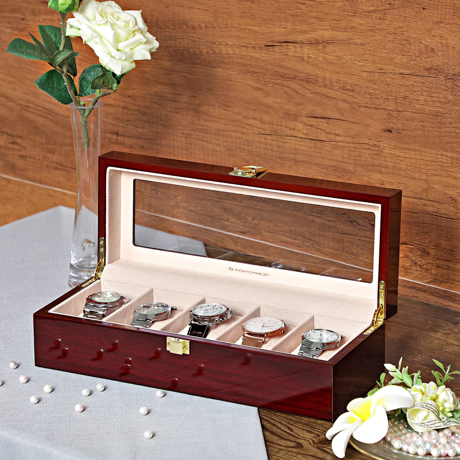 songmics-jow05rd-uhrenbox-holz-5-f-cher-mahagoni-glasdeckel image 8