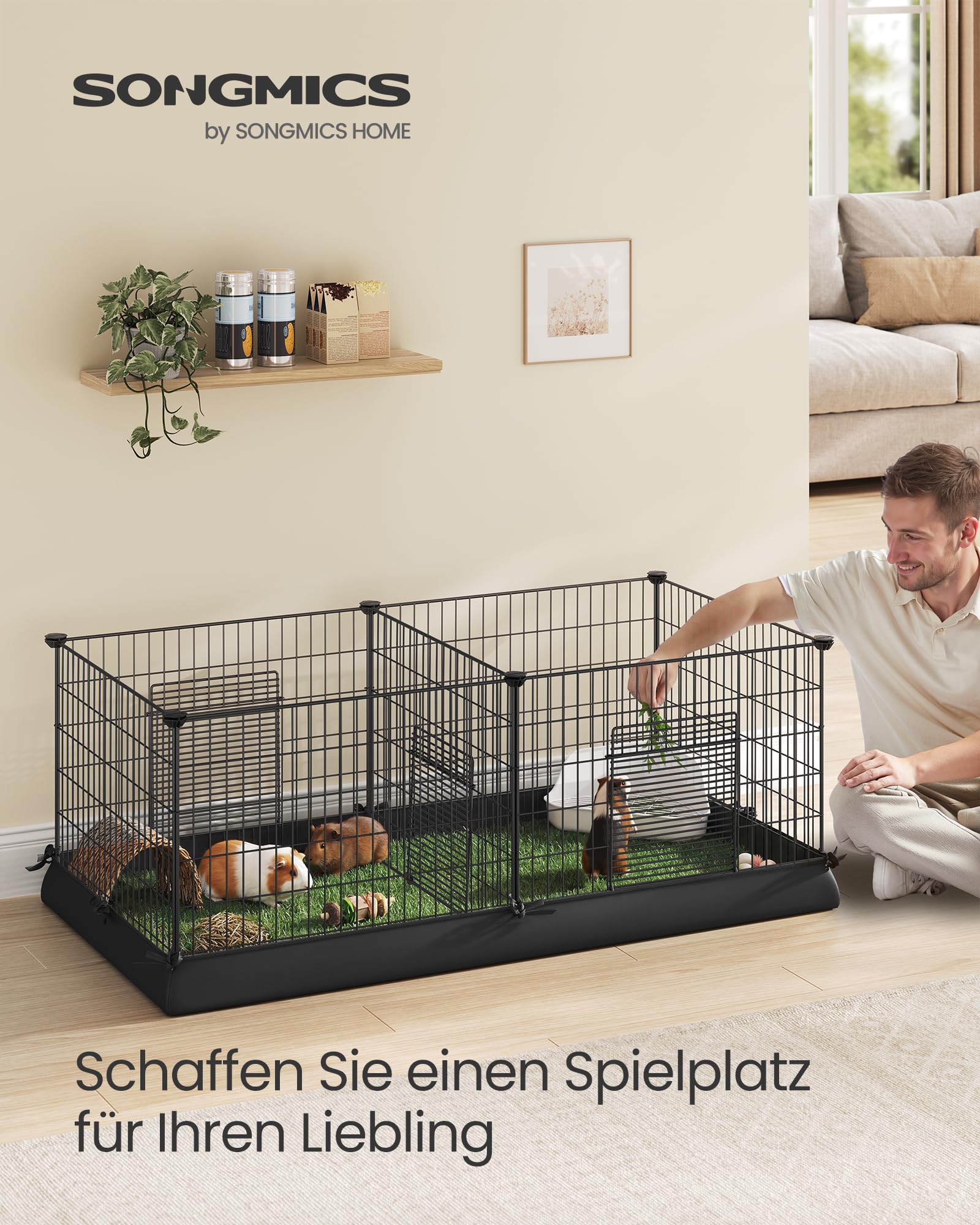 songmics-kleintiergehege-meerschweinchen-123x63x46-schwarz-lpi07h image 2