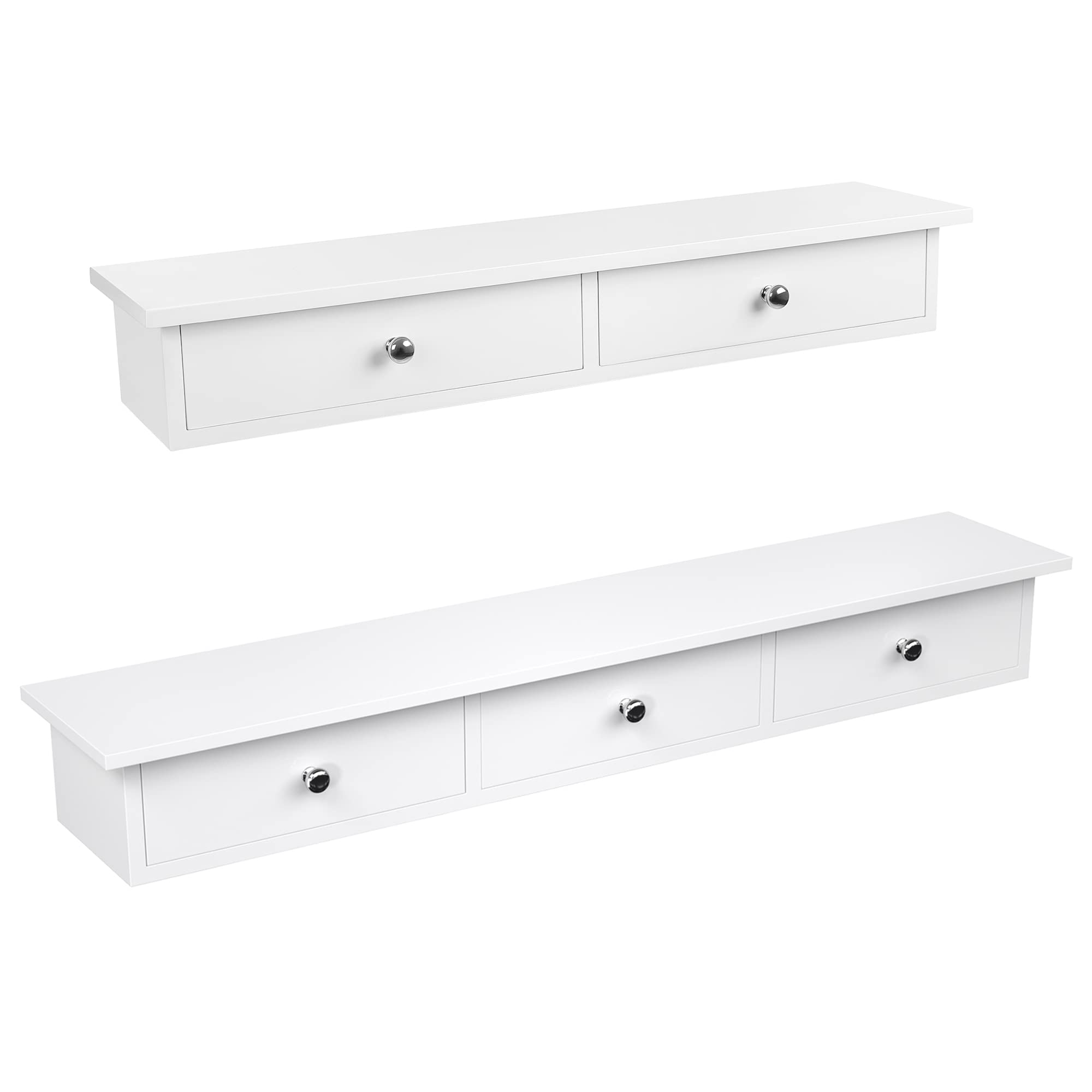 songmics-wandregal-set-2-teilig-mit-5-schubladen-schweberegal-wei-hochglanz-lws1 image 1