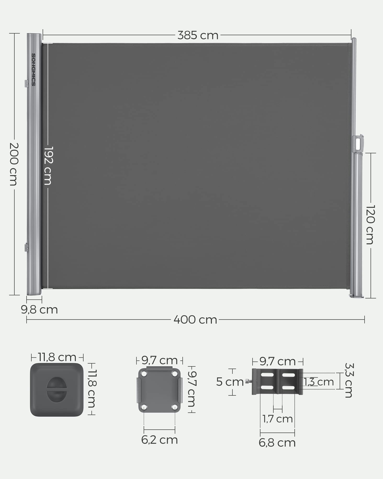 songmics-alu-seitenmarkise-ausziehbar-200-x-400-cm-anthrazit-gsa204g01 image 2
