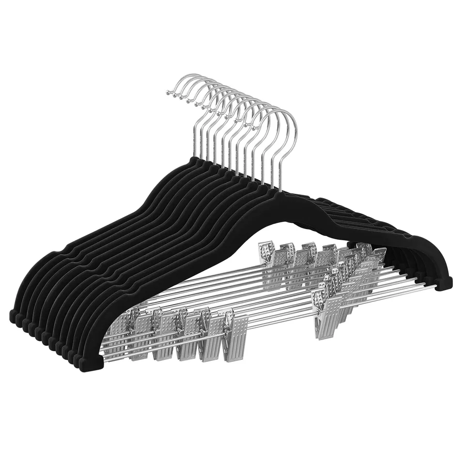 songmics-kleiderb-gel-samt-12er-set-mit-clips-42-5-cm-schwarz-crf12b image 1