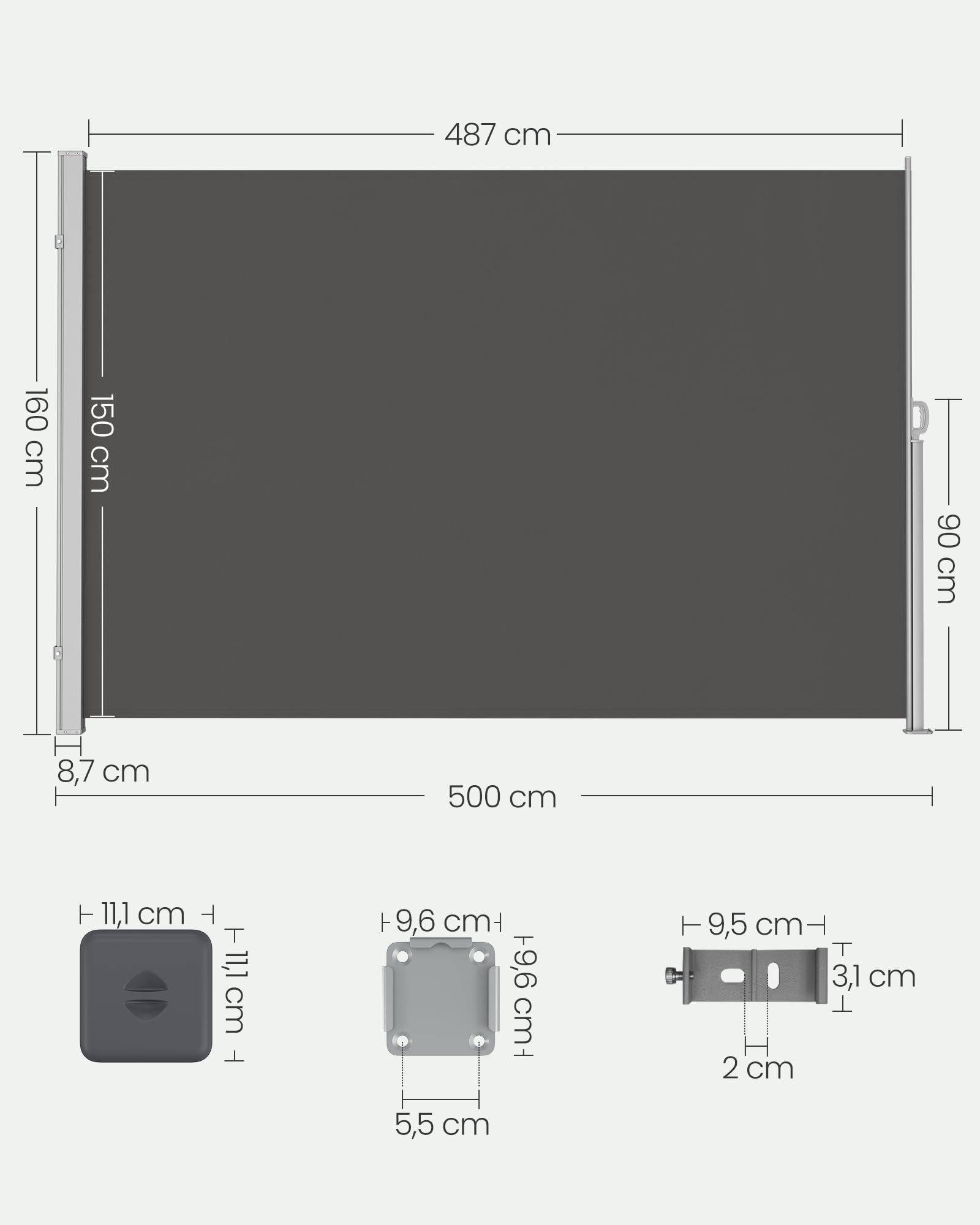 songmics-seitenmarkise-gsa615gz01-anthrazit-160-x-500-cm-seitenrollo-mit-stahl-k image 3