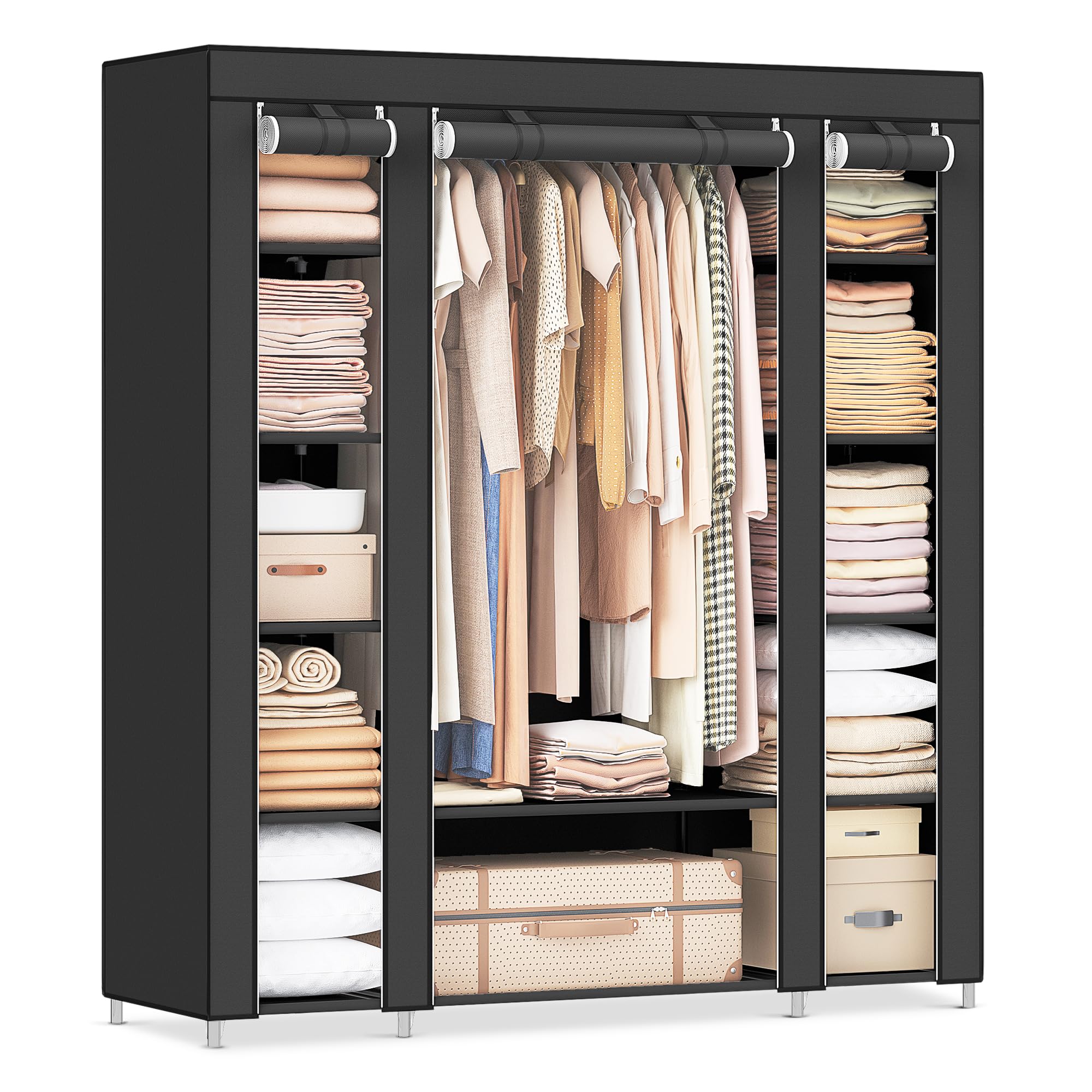 songmics-kleiderschrank-stoffschrank-lsf03h-150-x-45-x-175-cm-schwarz image 1