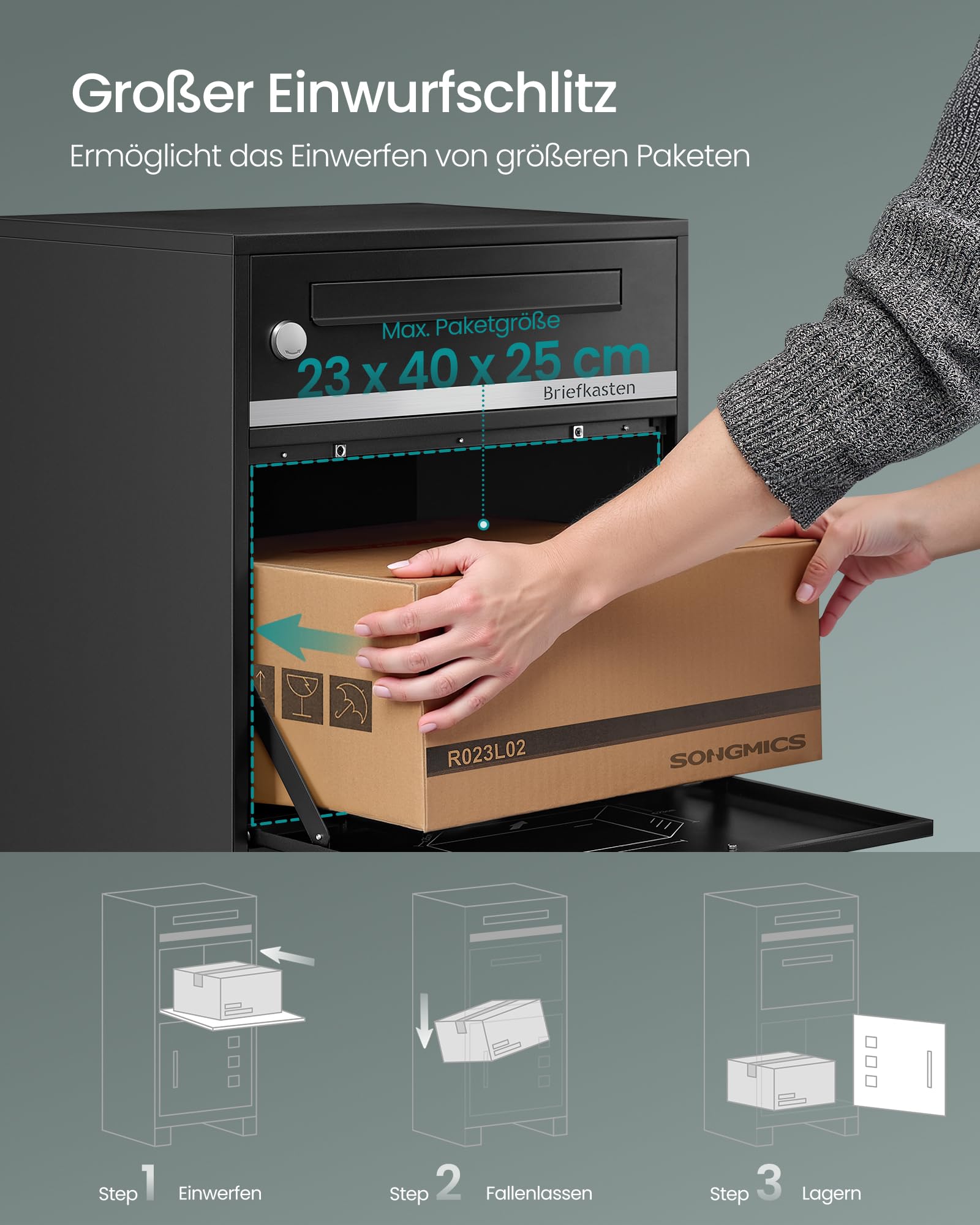 songmics-paketbox-briefkasten-mit-paketfach-55-l-stahl-mit-schloss image 5