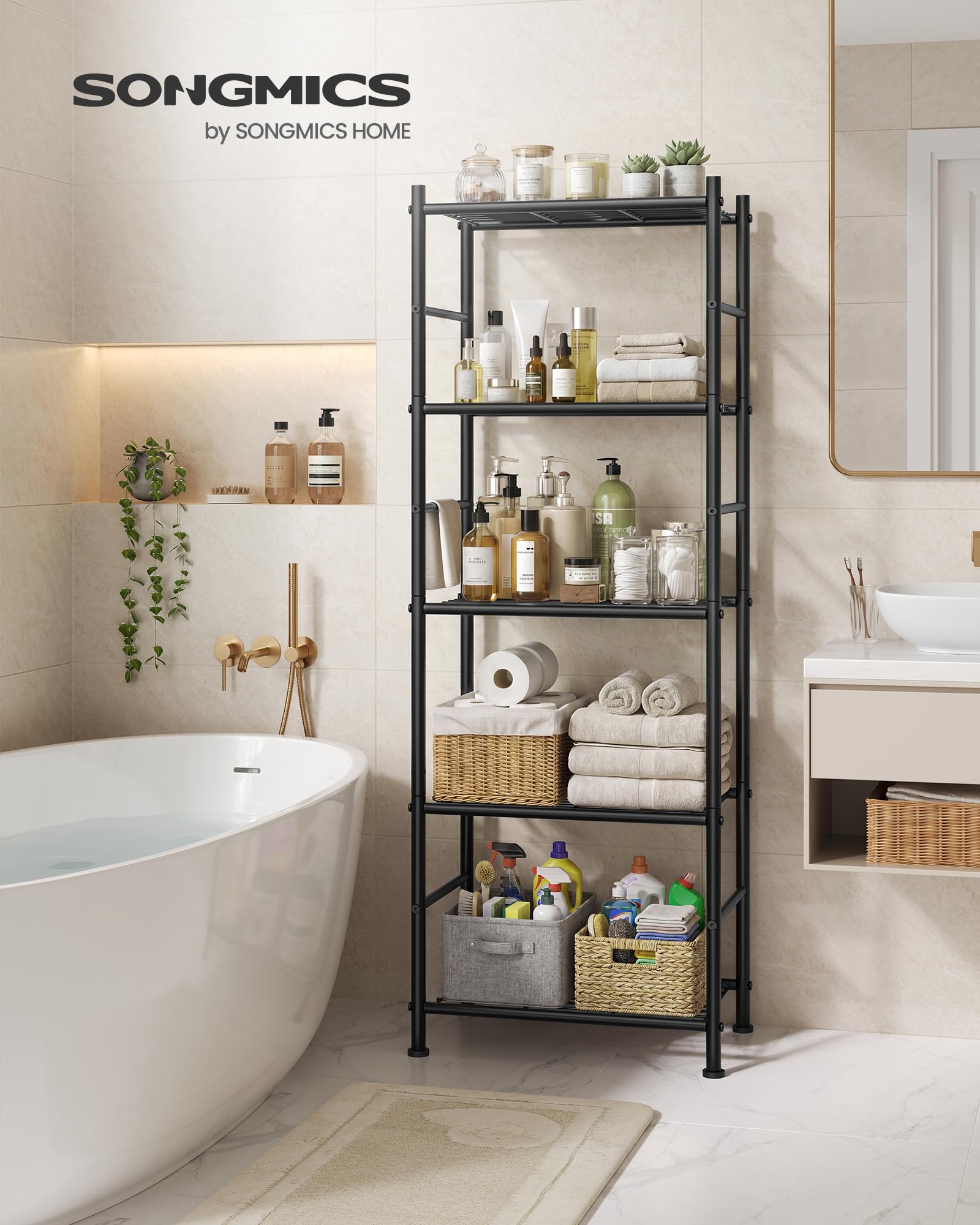 songmics-standregal-metallregal-5-ablagen-40-x-30-x-144-cm-mattschwarz image 2