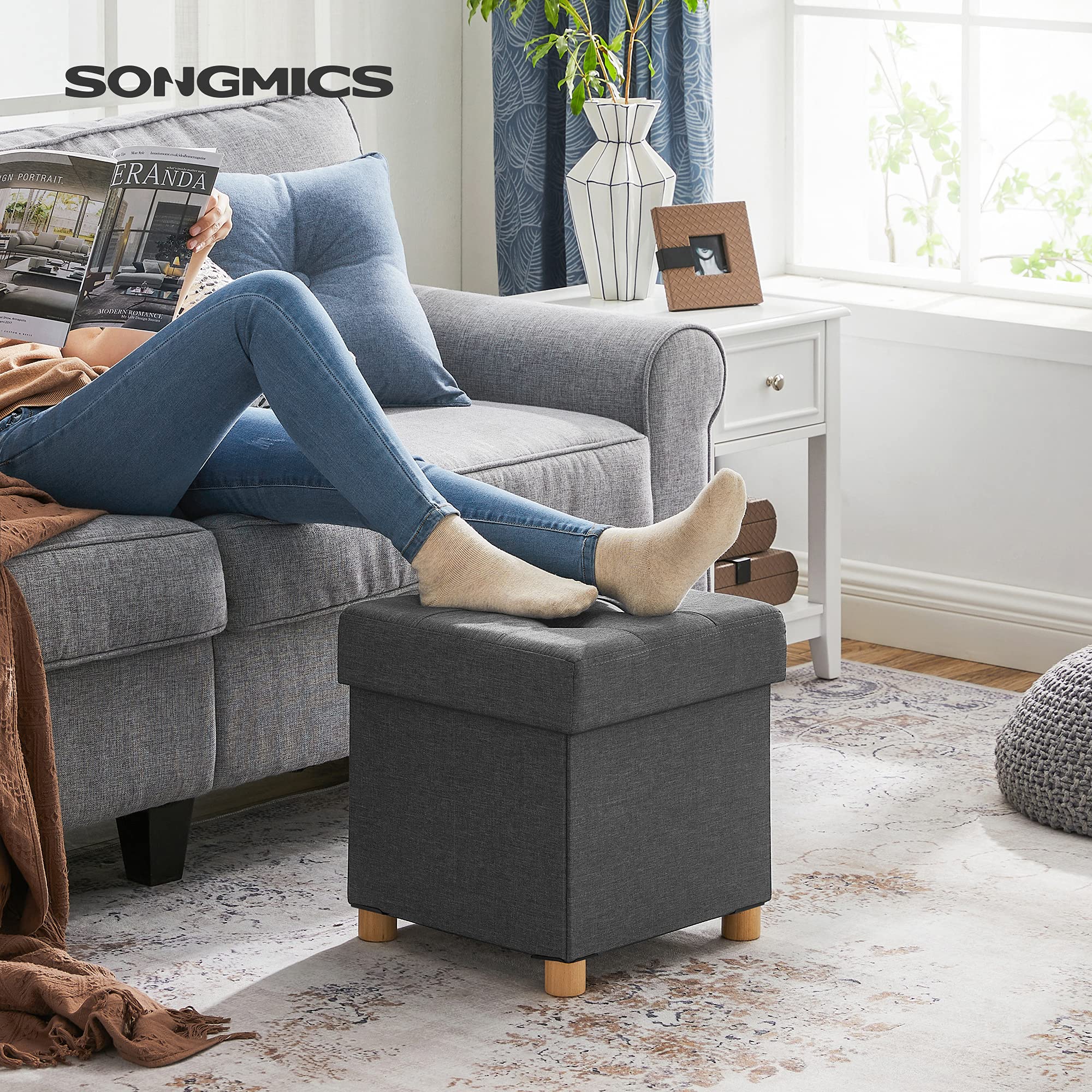 songmics-sitzhocker-mit-stauraum-lsf14gyz-38-x-38-cm-schiefergrau-bis-300-kg image 2