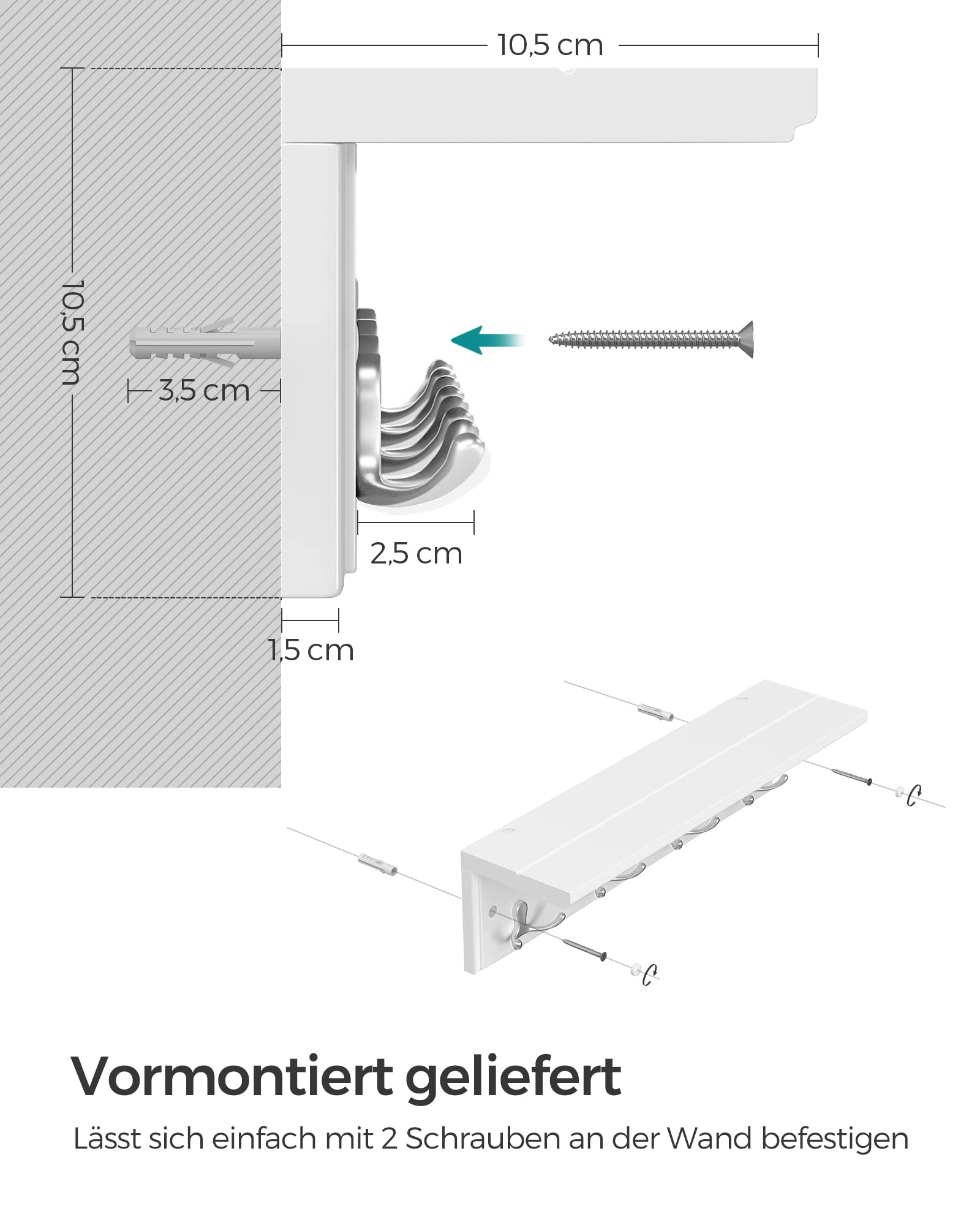 songmics-lhr42wt-wandgarderobe-mit-ablage-wei-4-doppelhaken image 3