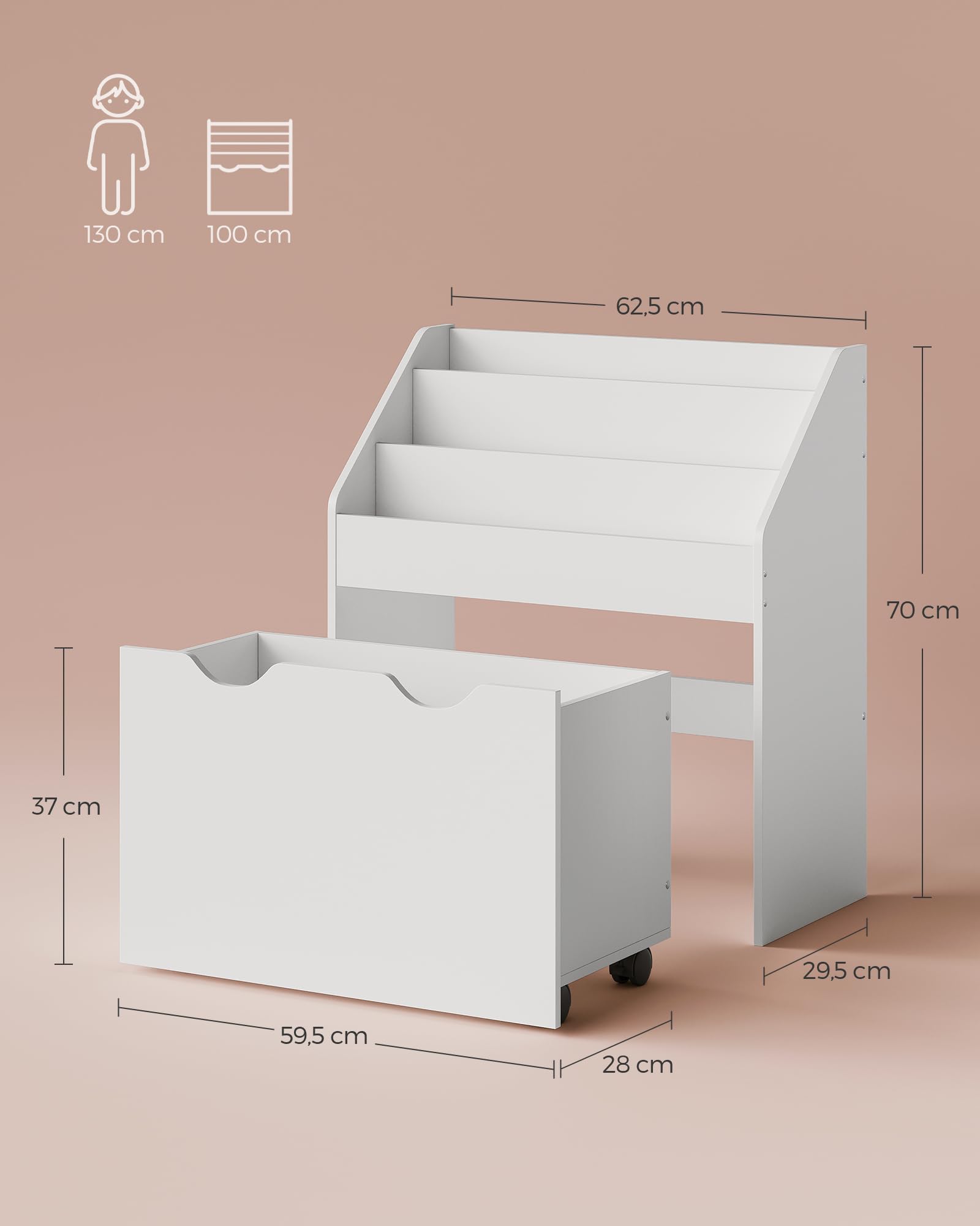 songmics-gkr041w10-kinderregal-b-cherregal-3-ebenen-mit-rollbox image 2