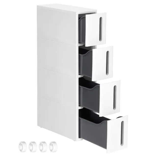 songmics-nischenregal-mit-rollen-4-schubladen-17-3-cm-breit-wei-grau-kfr008g01 image 1