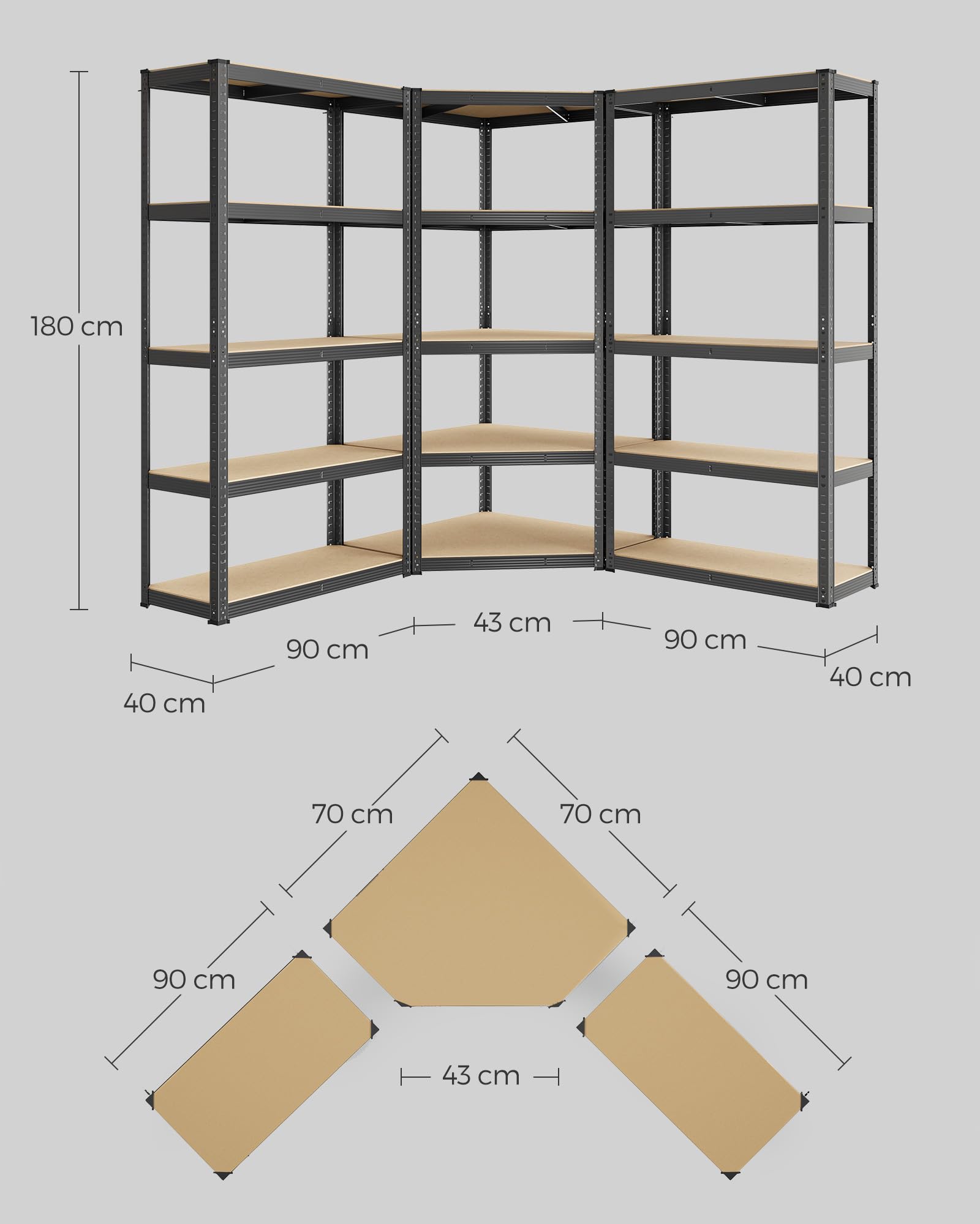 songmics-eckregal-set-glr070b03-schwerlastregal-5-ebenen-160x160x180-cm-tintensc image 3