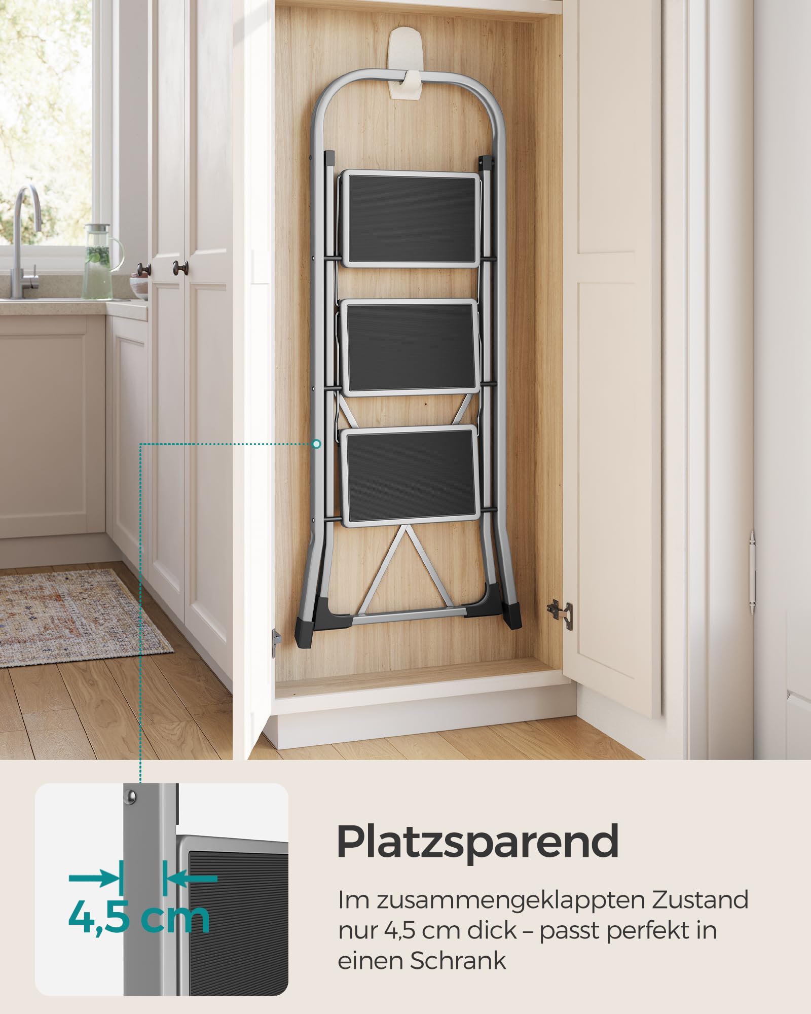 songmics-trittleiter-gsl003gy01-mit-3-stufen-klappbar-taubengrau image 3
