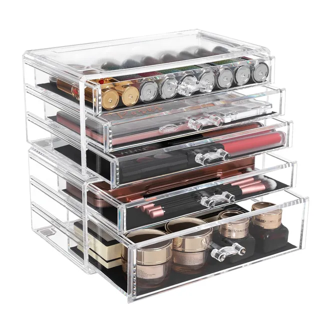 songmics-jmu32tp-make-up-organizer-2er-set-mit-5-schubladen-transparent image 1