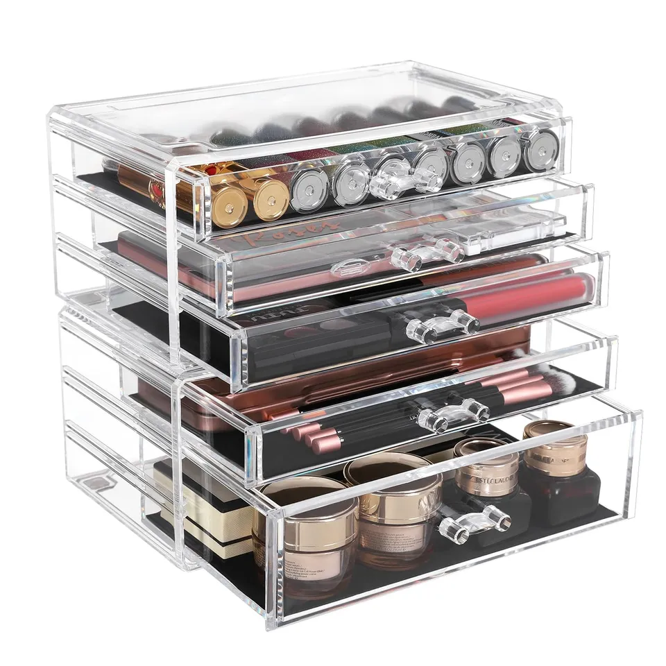 songmics-jmu32tp-make-up-organizer-2er-set-mit-5-schubladen-transparent image 1