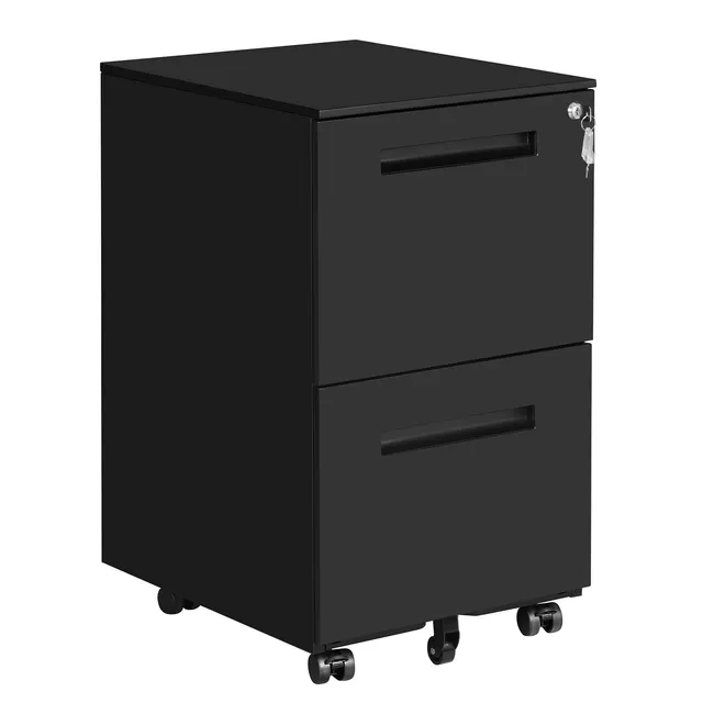 songmics-rollcontainer-ofc52bk-metall-2-schubladen-abschlie-bar-mattschwarz image 1