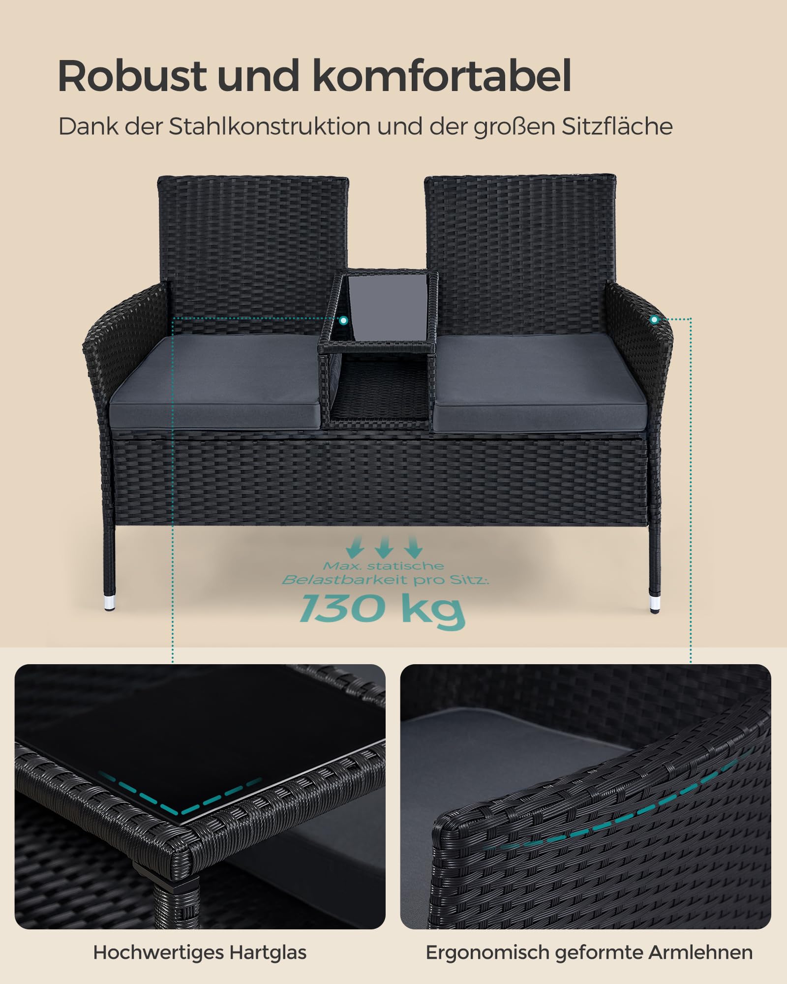 songmics-ggf022b01-balkonsofa-gartenbank-mit-tisch-pe-rattan-schwarz-dunkelgrau image 6