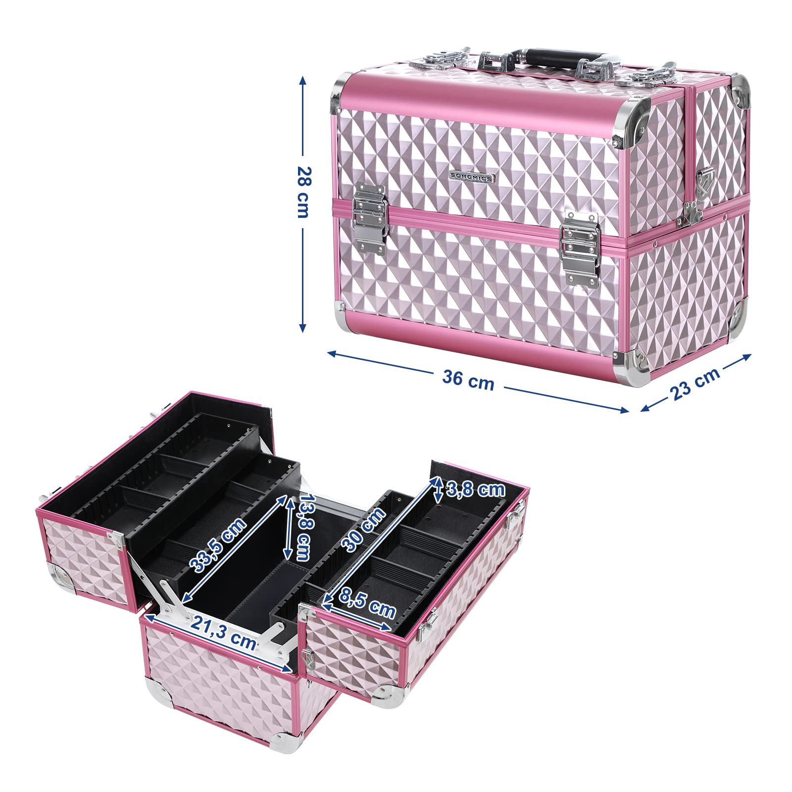 songmics-kosmetikkoffer-jbc319p-pink-silber-36-x-28-x-23-cm-mit-f-chern image 5