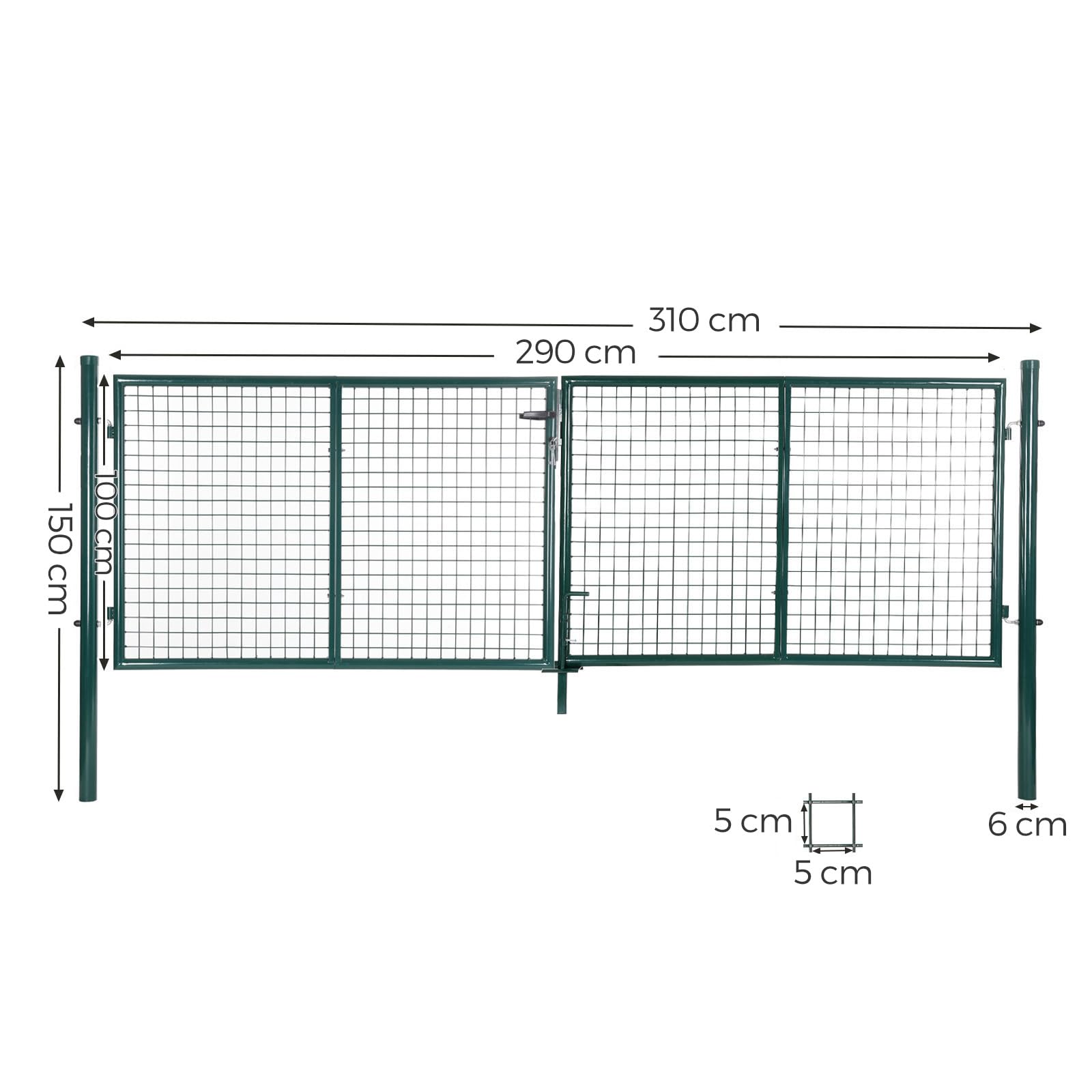 songmics-doppeltor-gartentor-ggd300g-310-x-100-cm-gr-n-mit-schloss-und-3-schl-ss image 3