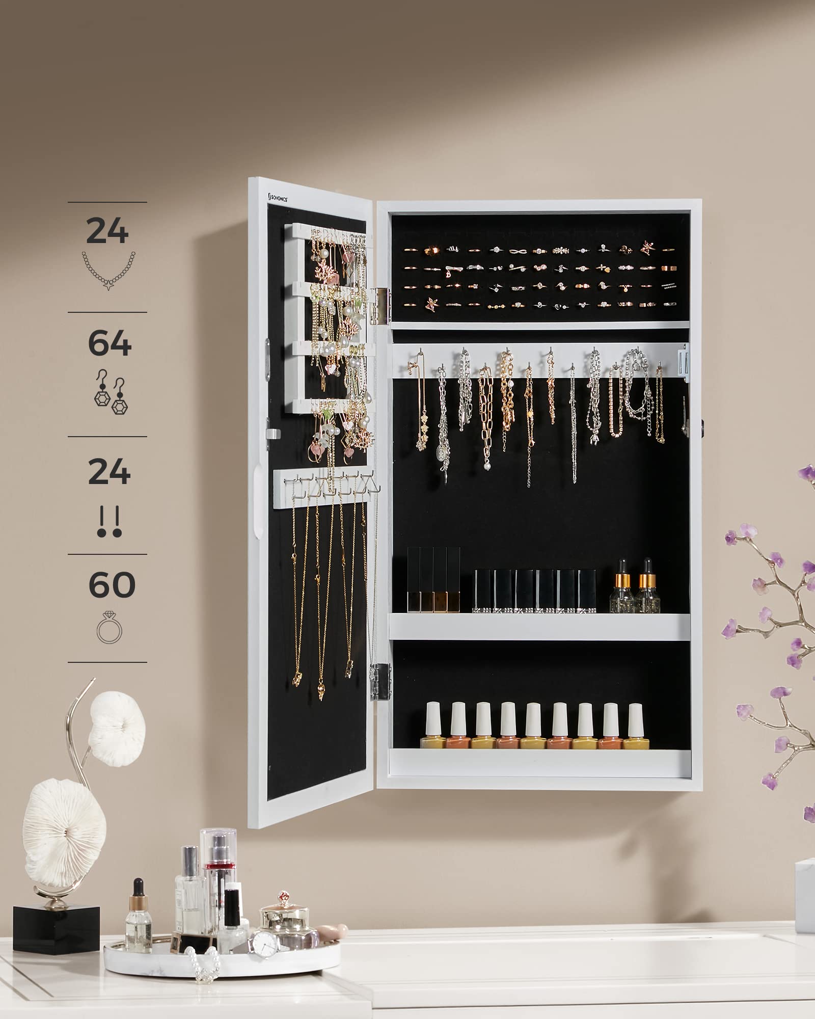songmics-schmuckschrank-jbc51w-spiegelschrank-wei-schwarz image 4
