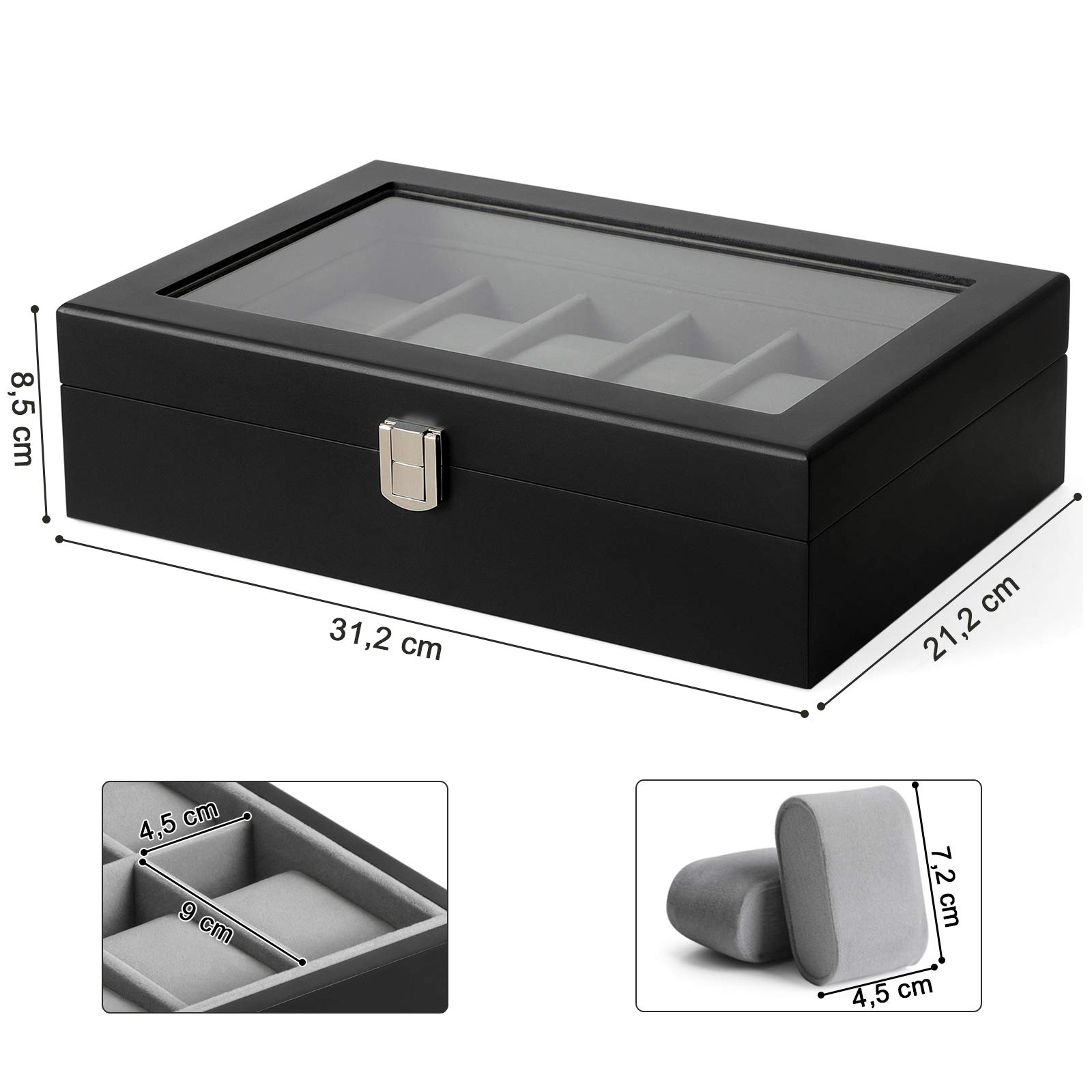 songmics-uhrenbox-12-f-cher-holz-schwarz-mit-glasdeckel-jow12bk image 7