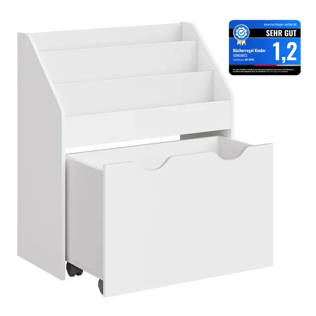 songmics-gkr041w10-kinderregal-b-cherregal-3-ebenen-mit-rollbox image 1