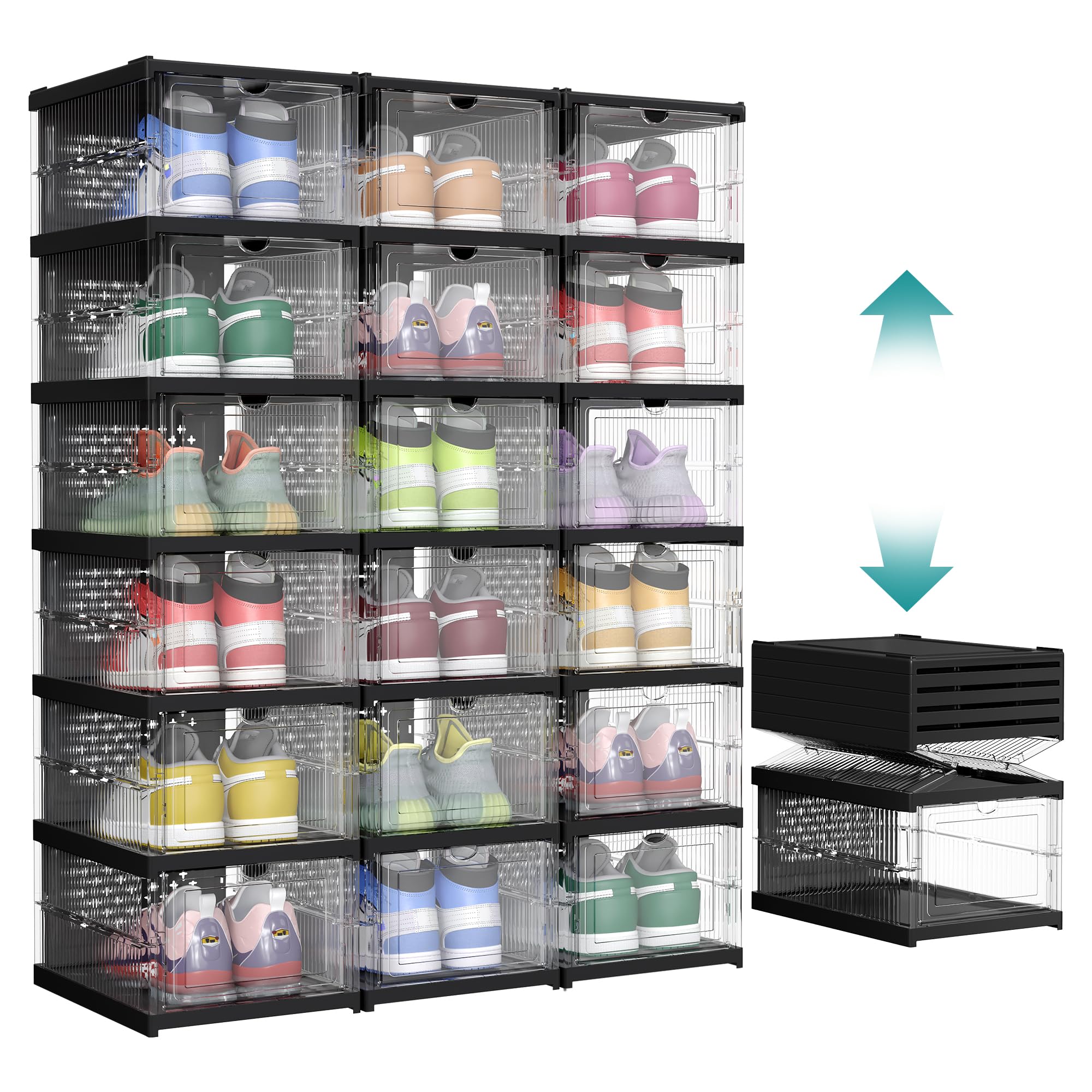 songmics-schuhschrank-3er-set-mit-18-schuhboxen-transparent-tintenschwarz-lsp207 image 1
