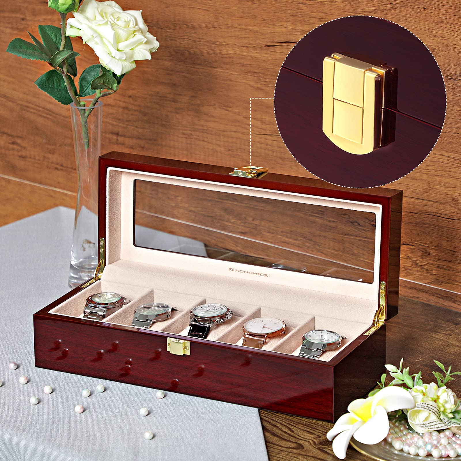songmics-jow05rd-uhrenbox-holz-5-f-cher-mahagoni-glasdeckel image 3