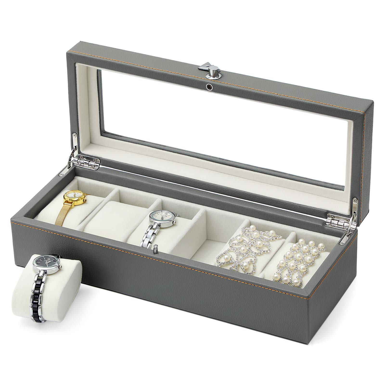 songmics-uhrenbox-jwb013gy-uhrenkasten-f-r-6-uhren-grau image 3