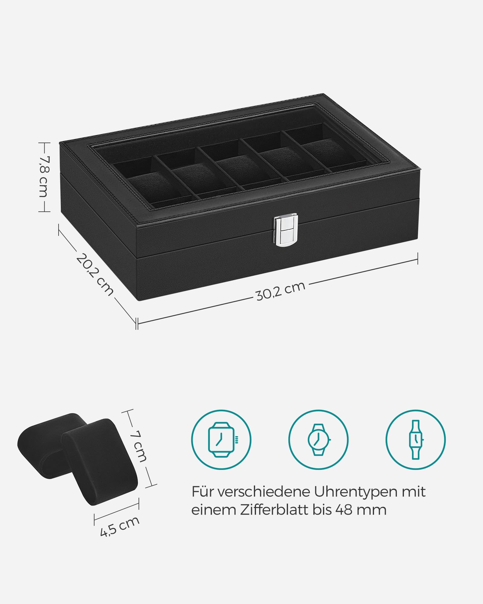 songmics-uhrenbox-12-f-cher-uhrenkasten-mit-glasdeckel-schwarz-jwb12b image 6