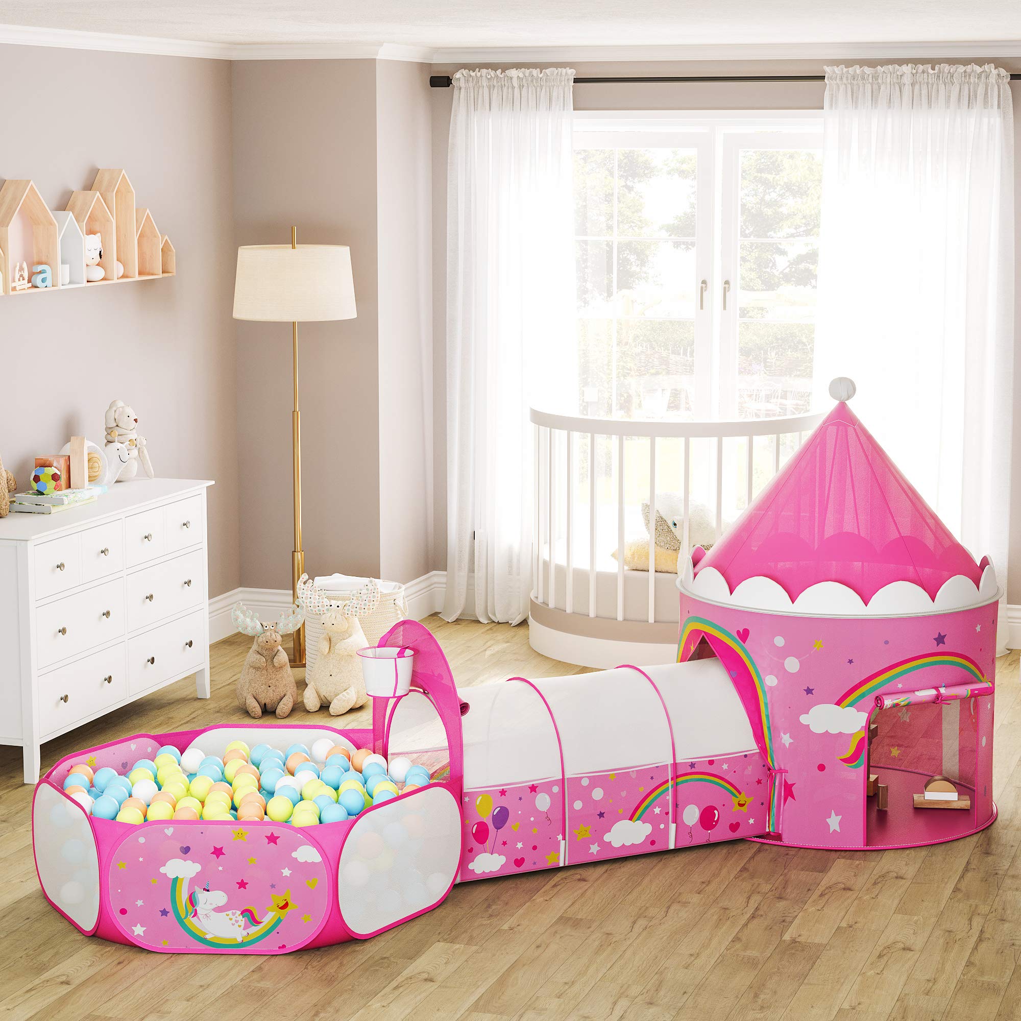 songmics-spielzelt-lpt701p01-3-in-1-pop-up-mit-tunnel-und-b-llebad-pink-einhorn image 2