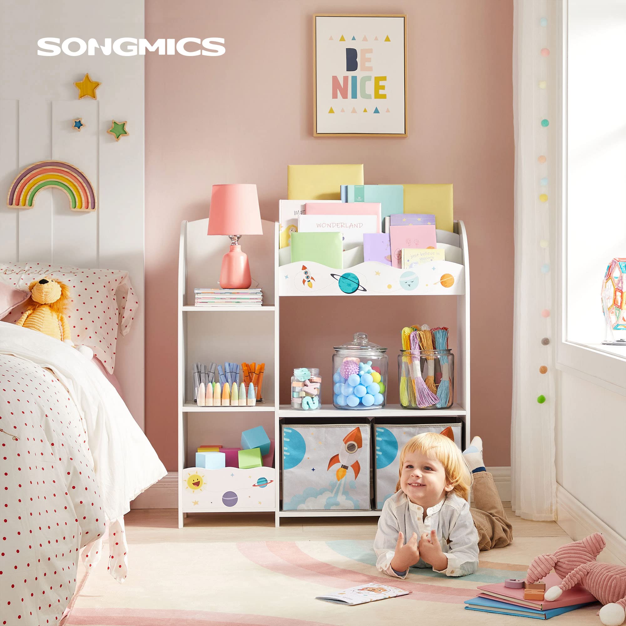 songmics-b-cherregal-kinder-spielzeugregal-wei-mit-2-boxen image 2