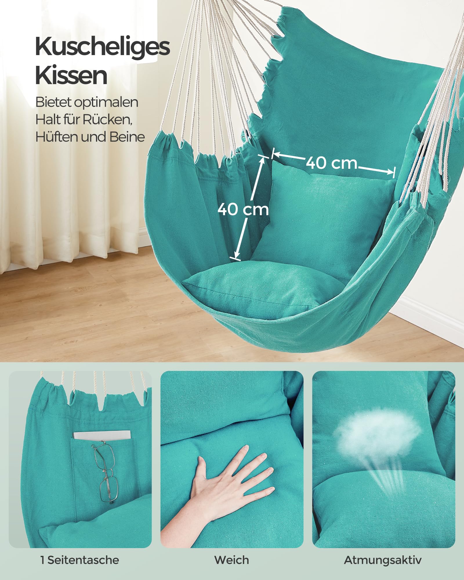 songmics-h-ngesessel-gdc187q02-h-ngestuhl-mintgr-n-mit-2-kissen image 3