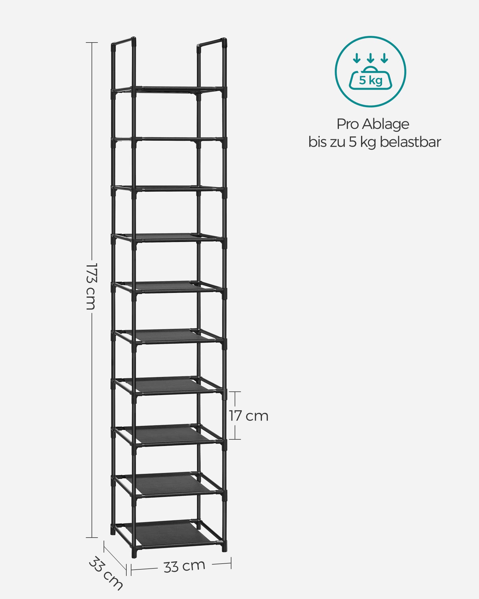songmics-schuhregal-10-ebenen-schmal-33-x-33-x-173-cm-schwarz-lsr110b02 image 3