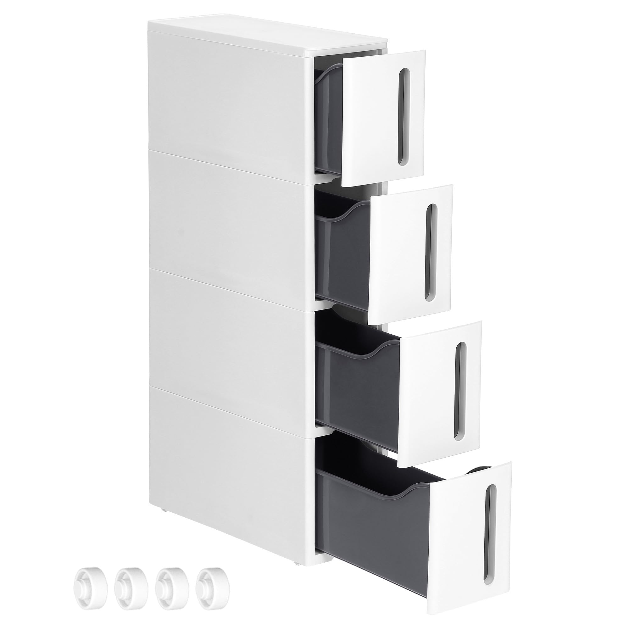 songmics-nischenregal-mit-rollen-4-schubladen-17-3-cm-breit-wei-grau-kfr008g01 image 1
