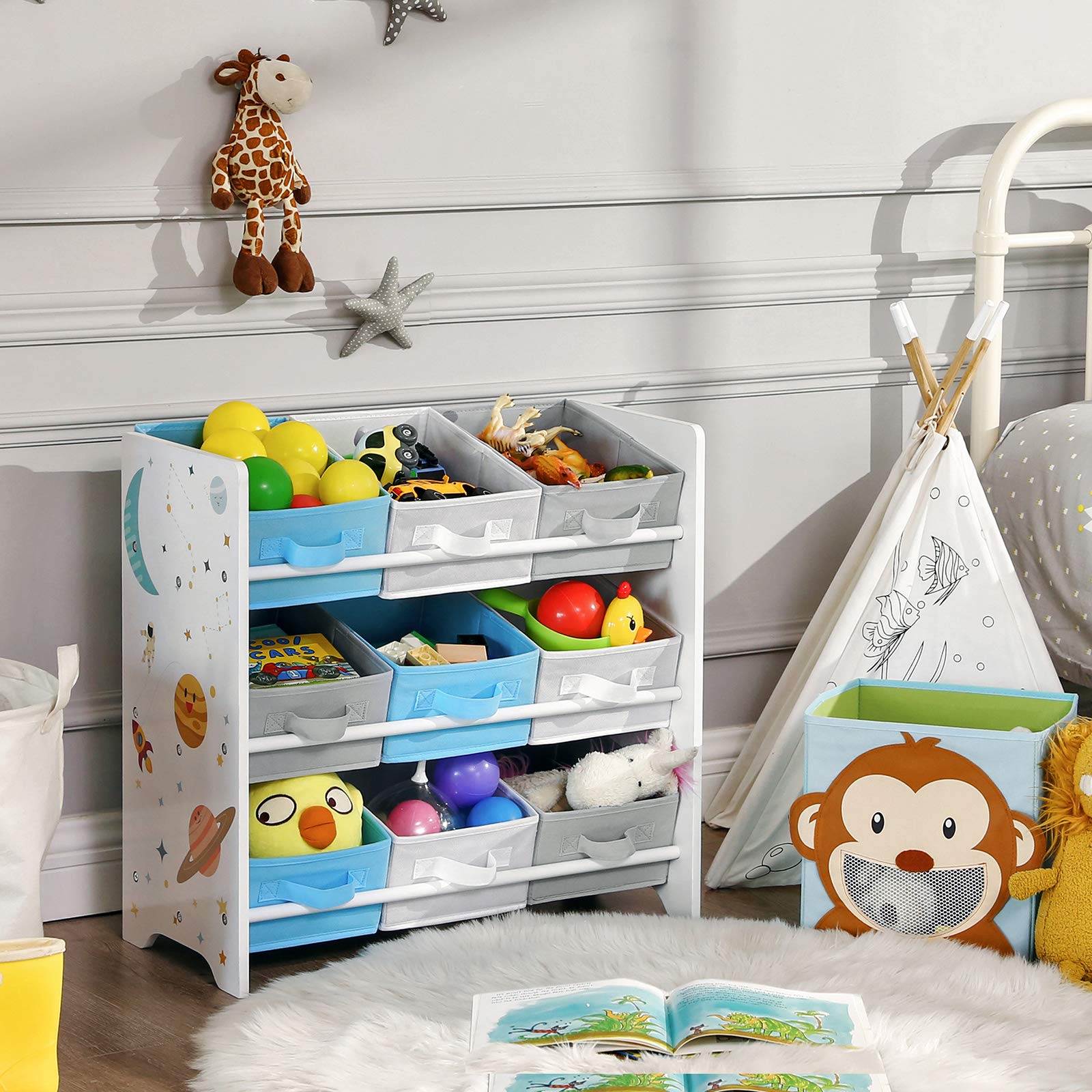 songmics-kinderregal-gkr33wt-spielzeug-organizer-mit-9-boxen-62-5-x-29-5-x-60-cm image 2
