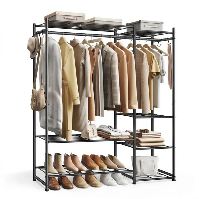 songmics-kleiderst-nder-offener-kleiderschrank-lgr010bz01-schwarz-mit-7-ablagen image 1