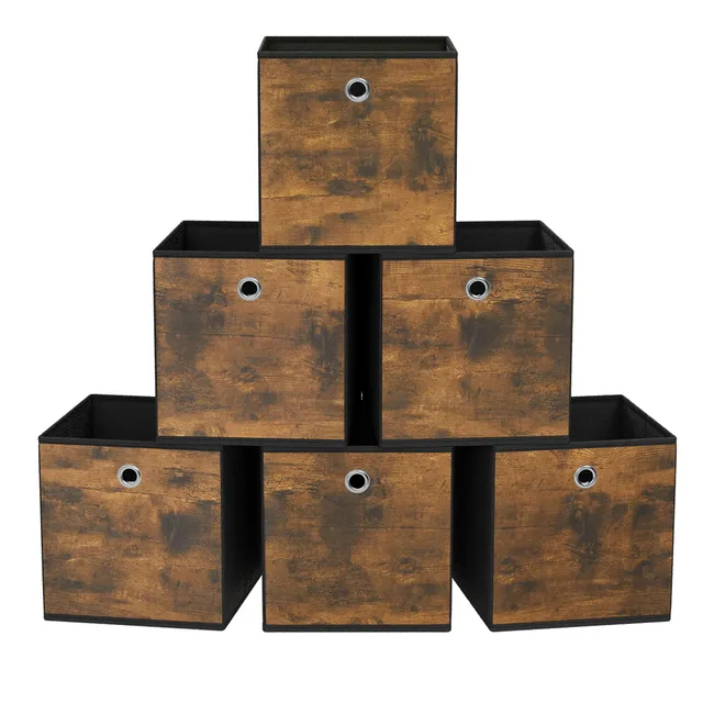 songmics-aufbewahrungsbox-rfb133b01-6er-set-33x33x33-vintagebraun-schwarz image 1