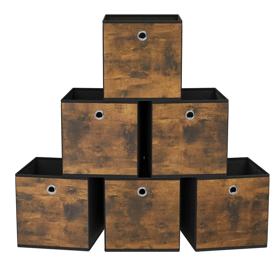 songmics-aufbewahrungsbox-rfb133b01-6er-set-33x33x33-vintagebraun-schwarz image 1