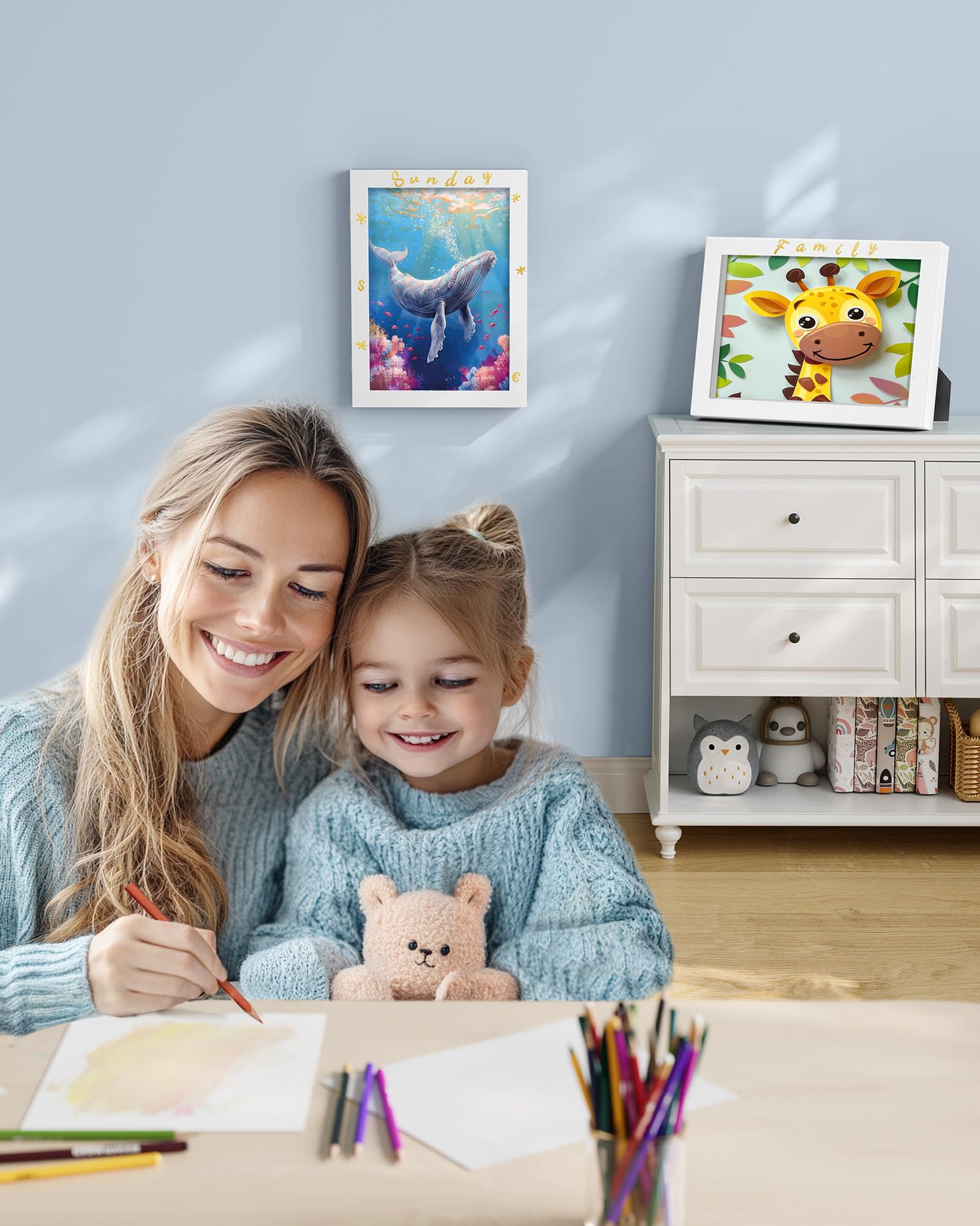 songmics-bilderrahmen-2er-set-a4-rpf052w02-mattwei-kinder-kunstrahmen-mit-aufbew image 2