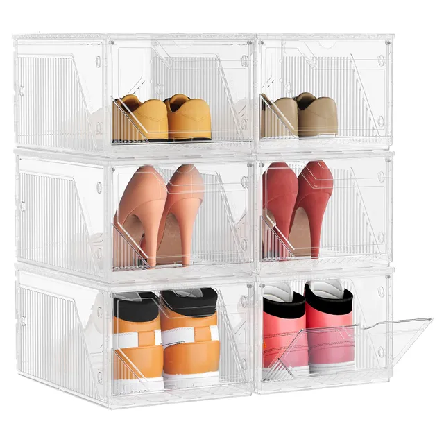 songmics-schuhboxen-6er-set-stapelbar-transparent-mit-magnetverschluss image 1
