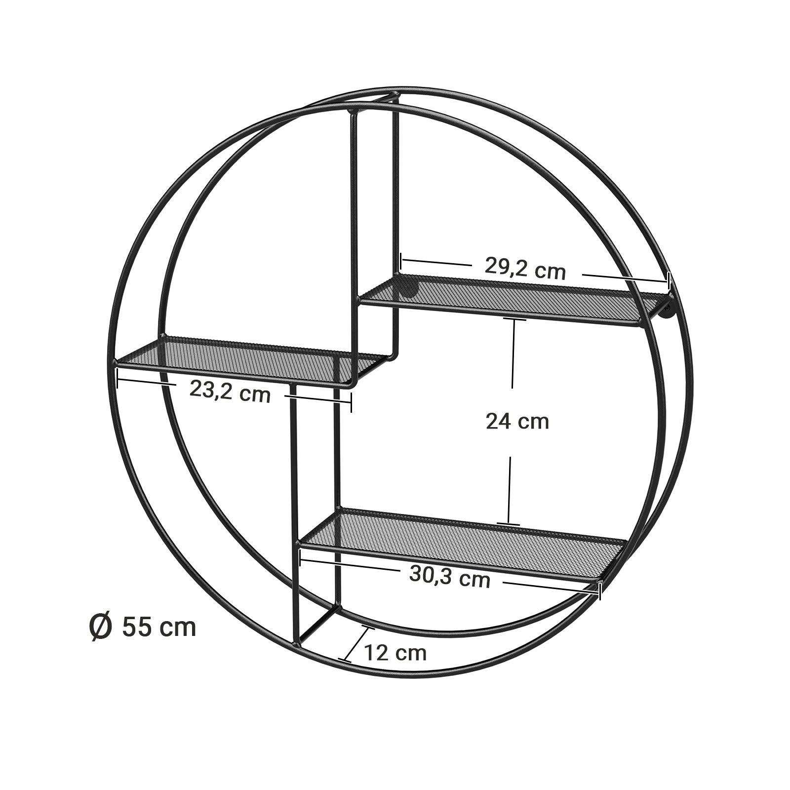 songmics-wandregal-rund-schwarz-55-x-12-cm-3-ablagen image 3